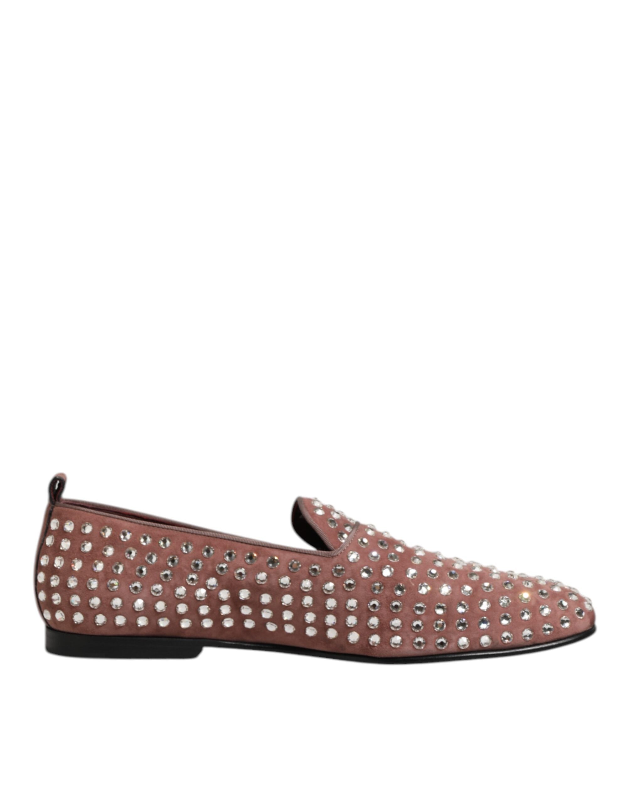 Mocassins en daim rose Dolce & Gabbana pour homme avec cristaux, chaussures habillées élégantes et raffinées.