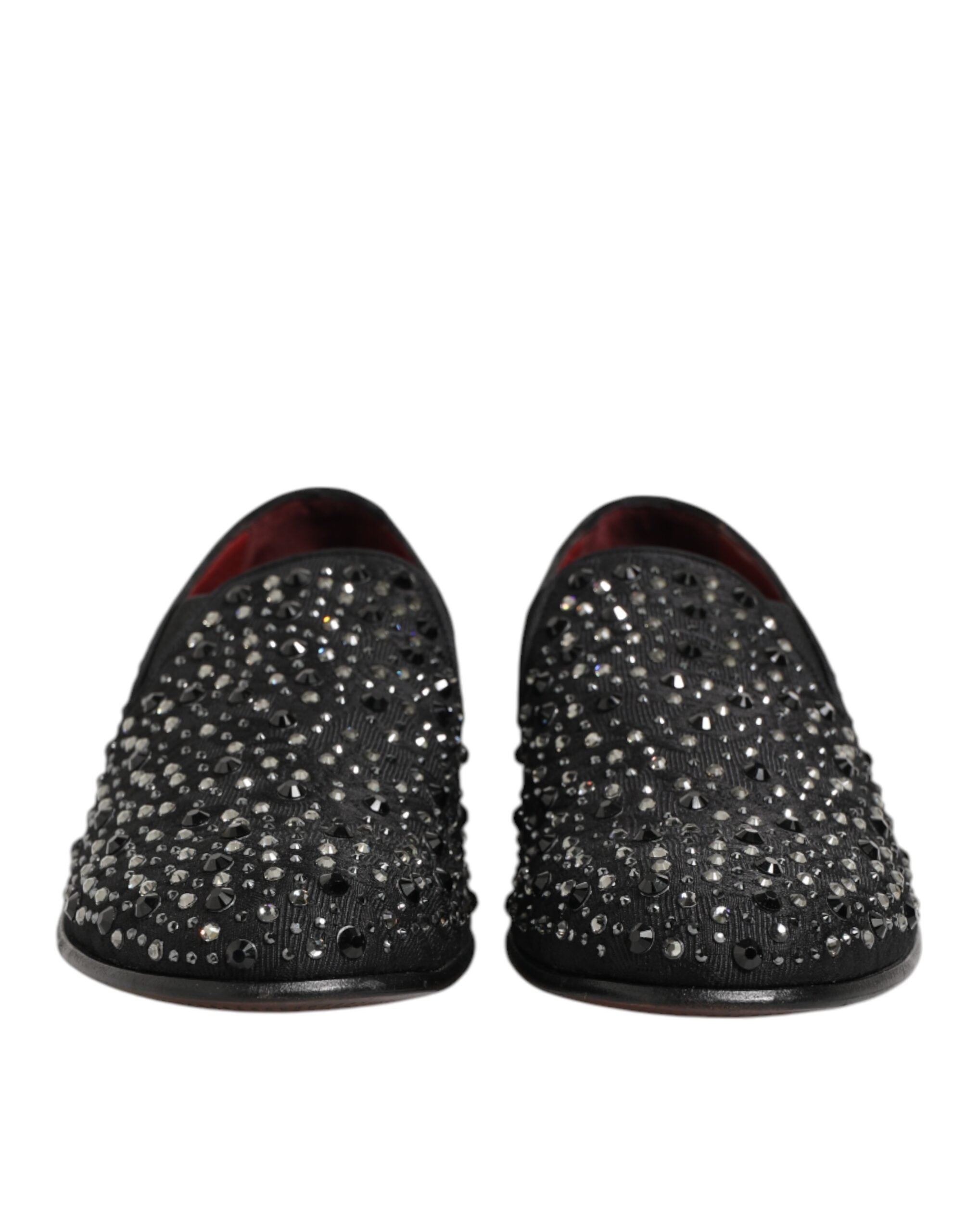 Chaussures mocassins en daim noir Dolce & Gabbana avec embellissements en cristal, élégants et sophistiqués.