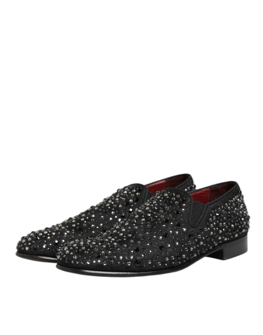 Chaussures mocassins en daim noir de Dolce & Gabbana avec embellissements en cristaux, élégantes et sophistiquées.
