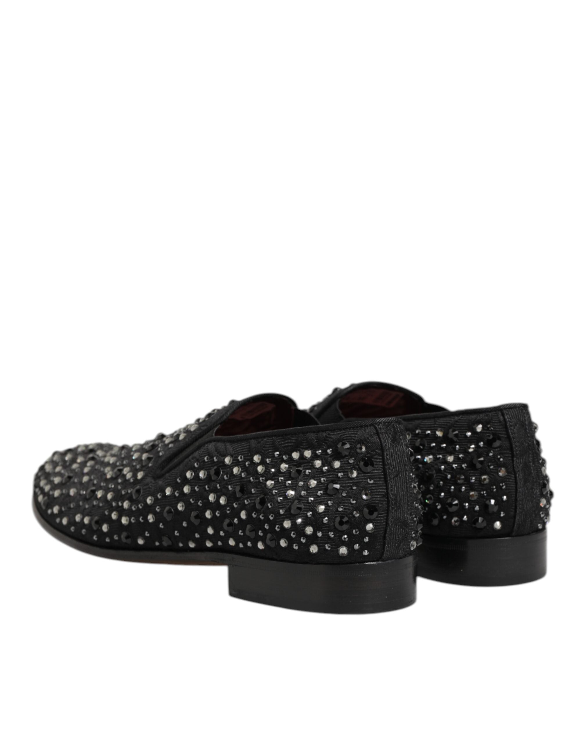 Chaussures mocassins en daim noir Dolce & Gabbana avec embellissements en cristal, élégantes et sophistiquées pour homme.