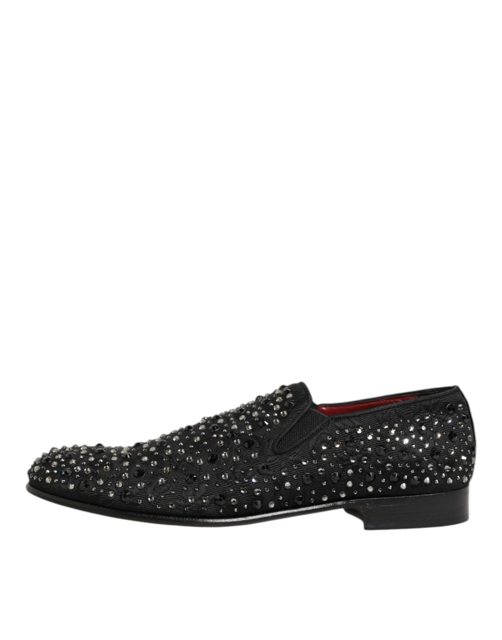 Chaussures loafers en daim noir Dolce & Gabbana avec cristaux ornés, élégantes et sophistiquées pour un style chic.