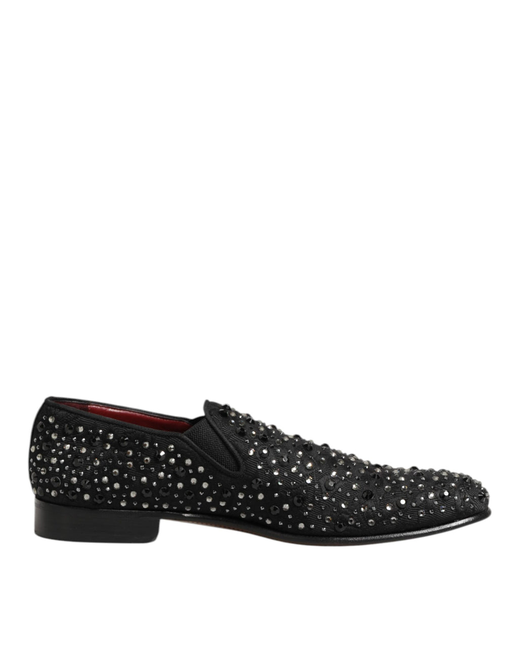 Chaussures mocassins en daim noir Dolce & Gabbana avec embellissements en cristal, élégantes et raffinées, vues de face.