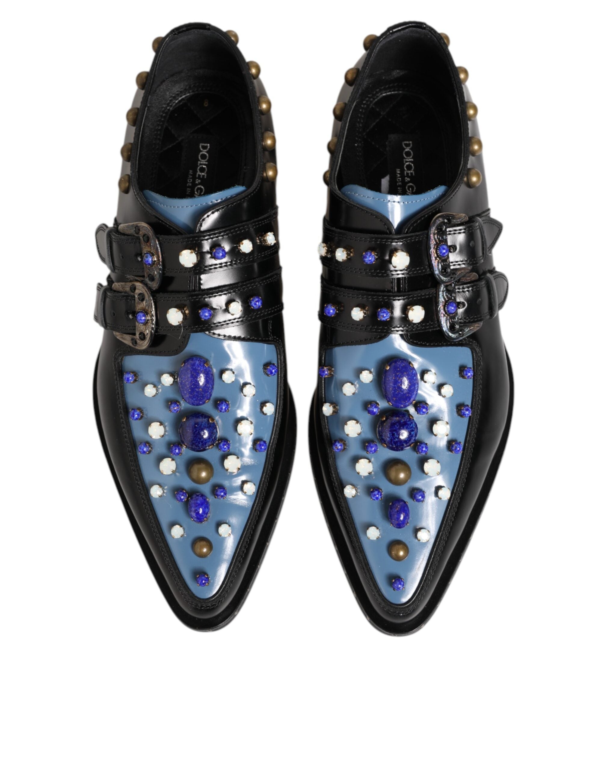 Chaussures habillées Monksrap Dolce & Gabbana noires et bleues ornées de détails élégants, en cuir finition sophistiquée.
