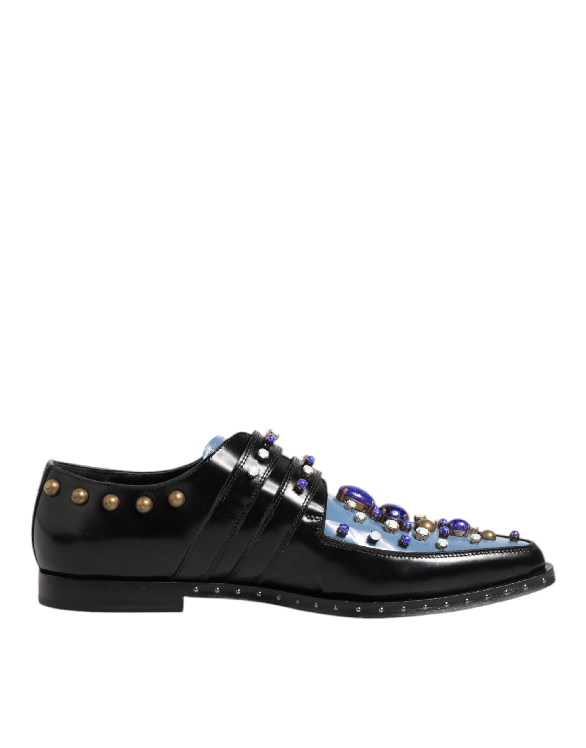 Chaussures monkstrap noires et bleues Dolce & Gabbana avec embellissements élégants, chaussures de ville sophistiquées pour homme.