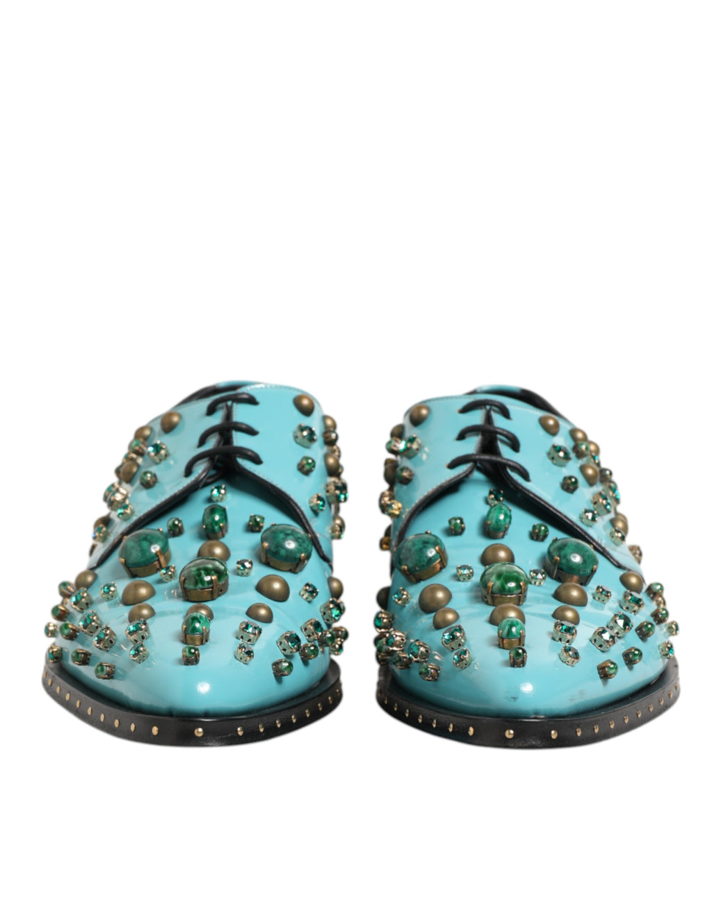 Chaussures Derby pour homme Dolce & Gabbana en turquoise avec embellissements en cristal, élégantes et sophistiquées.