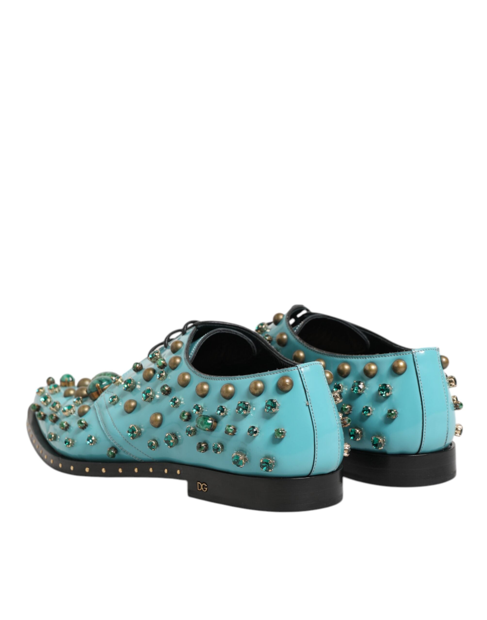 Chaussures Derby pour homme Dolce & Gabbana turquoise ornées de cristaux brillants et élégants.