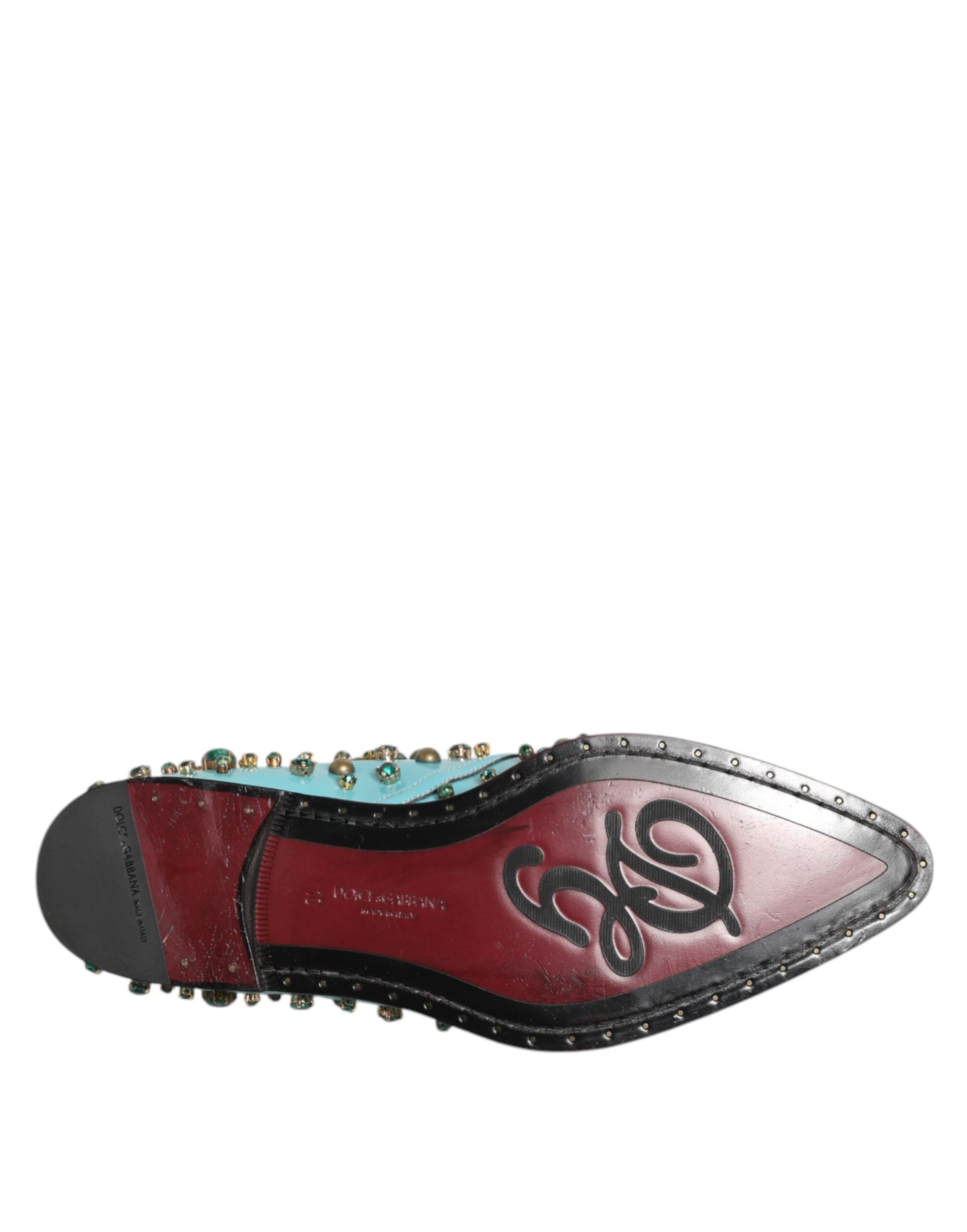 Chaussures Derby pour homme Dolce & Gabbana turquoise ornées de cristaux brillants et embellissements élégants.