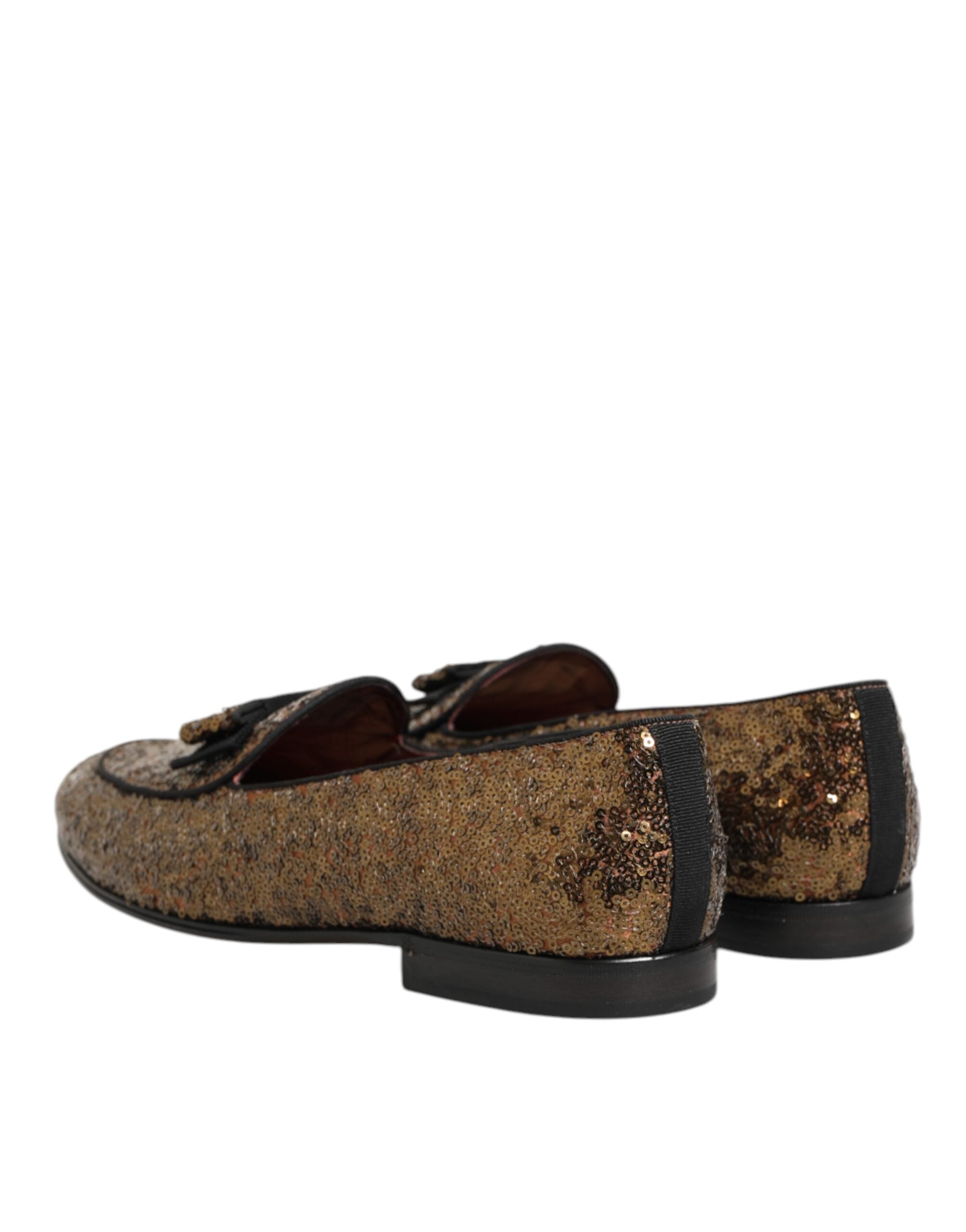 Chaussures homme Dolce & Gabbana mocassins slip-on en sequins dorés, chaussures de ville élégantes et brillantes.