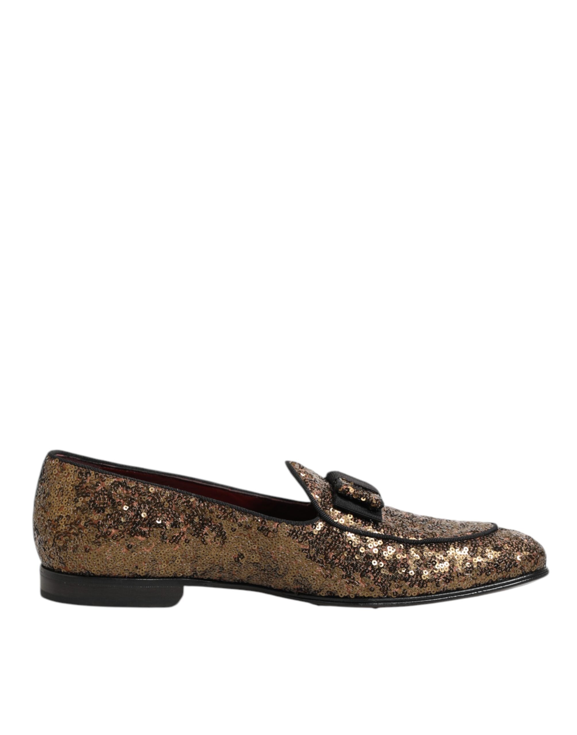 Mocassins homme Dolce & Gabbana dorés à sequins, slip-on élégants pour chaussures de ville.