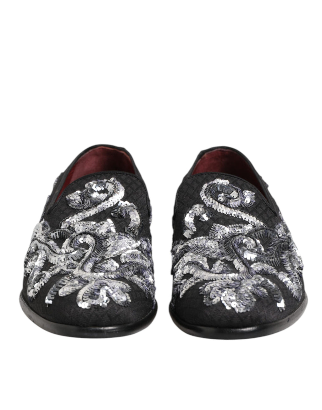 Mocassins pour homme Dolce & Gabbana en cuir noir avec sequins argentés, chaussures élégantes pour homme.