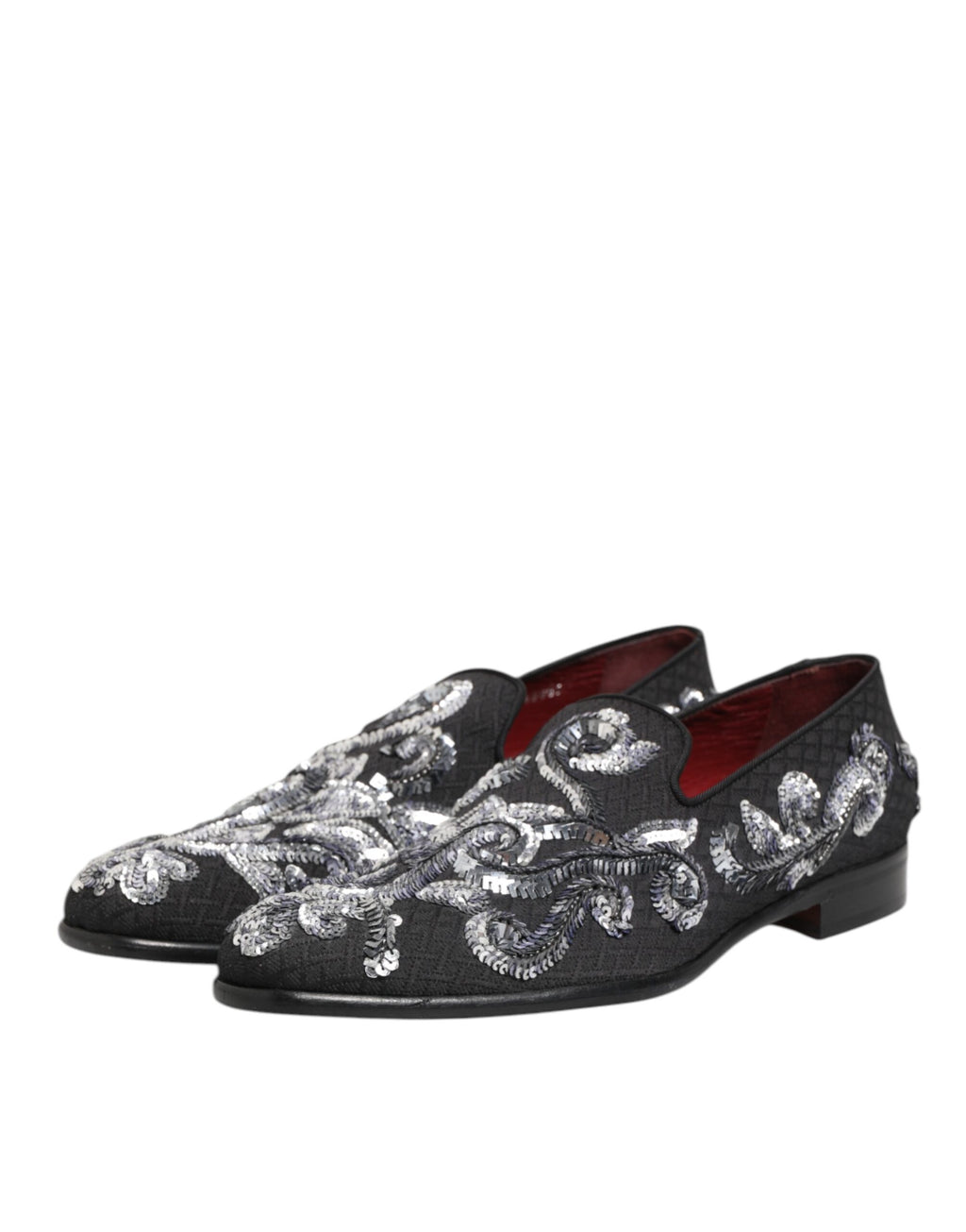 Chaussures Habillées pour Hommes Dolce & Gabbana, mocassins noirs avec sequins argentés élégants et sophistiqués.
