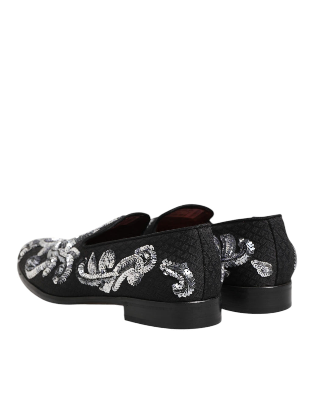 Mocassins pour hommes Dolce & Gabbana noirs et argentés avec sequins, chaussures de ville élégantes en cuir brillant.