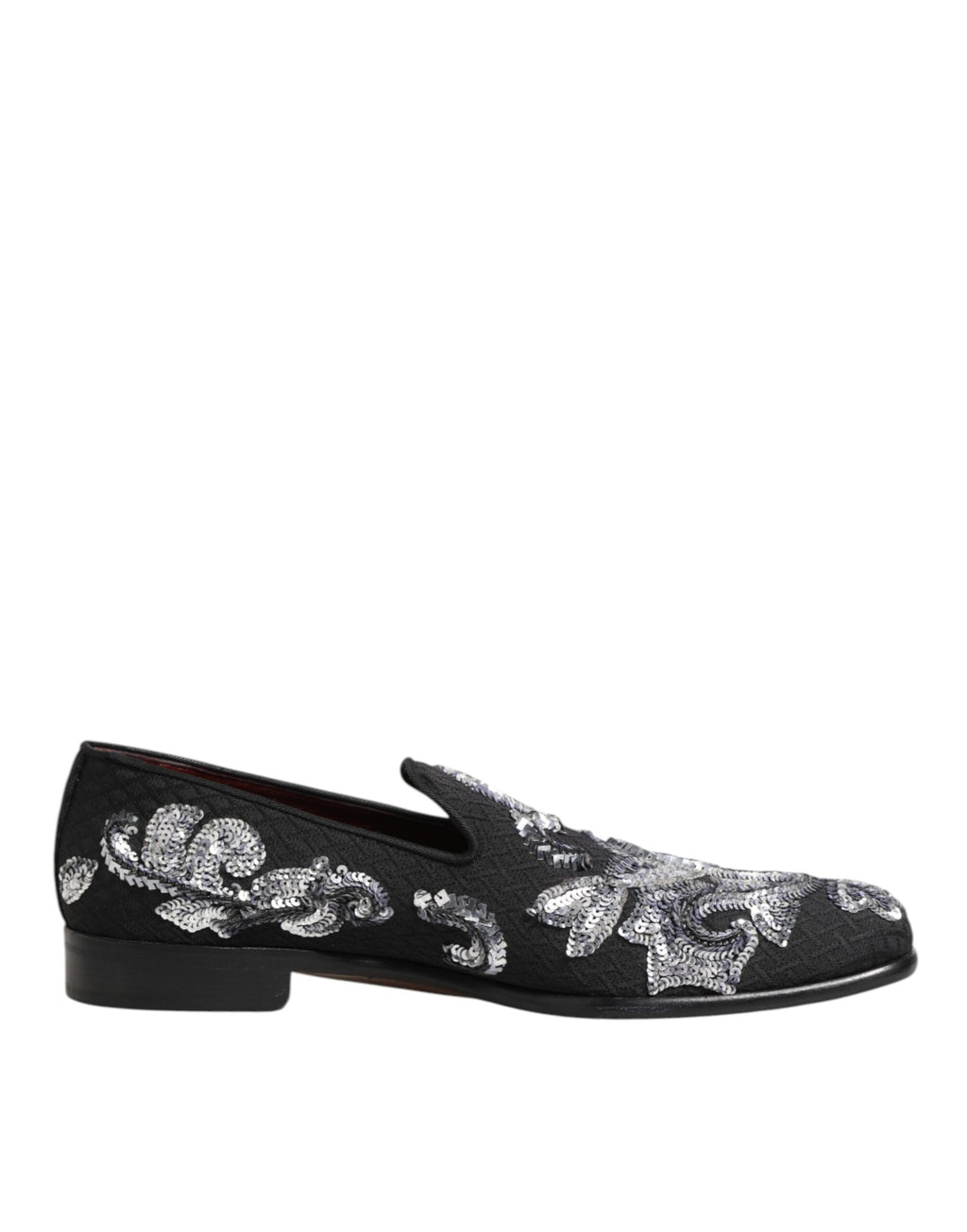 Mocassins pour homme Dolce & Gabbana noirs avec sequins argentés, chaussures de ville élégantes en cuir brillant.