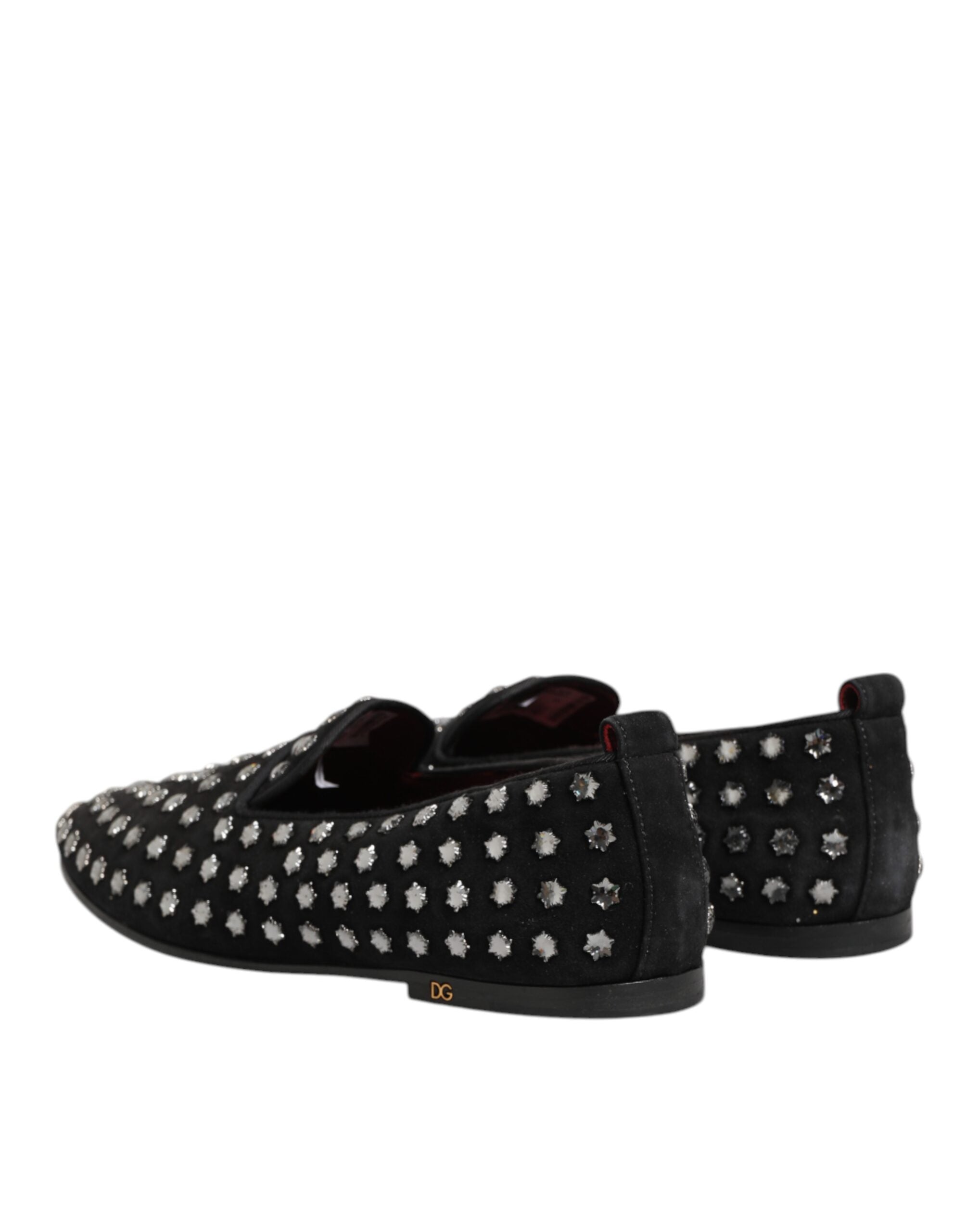 Chaussures Dolce & Gabbana en cuir noir avec embellissements en cristal et style mocassin élégant.
