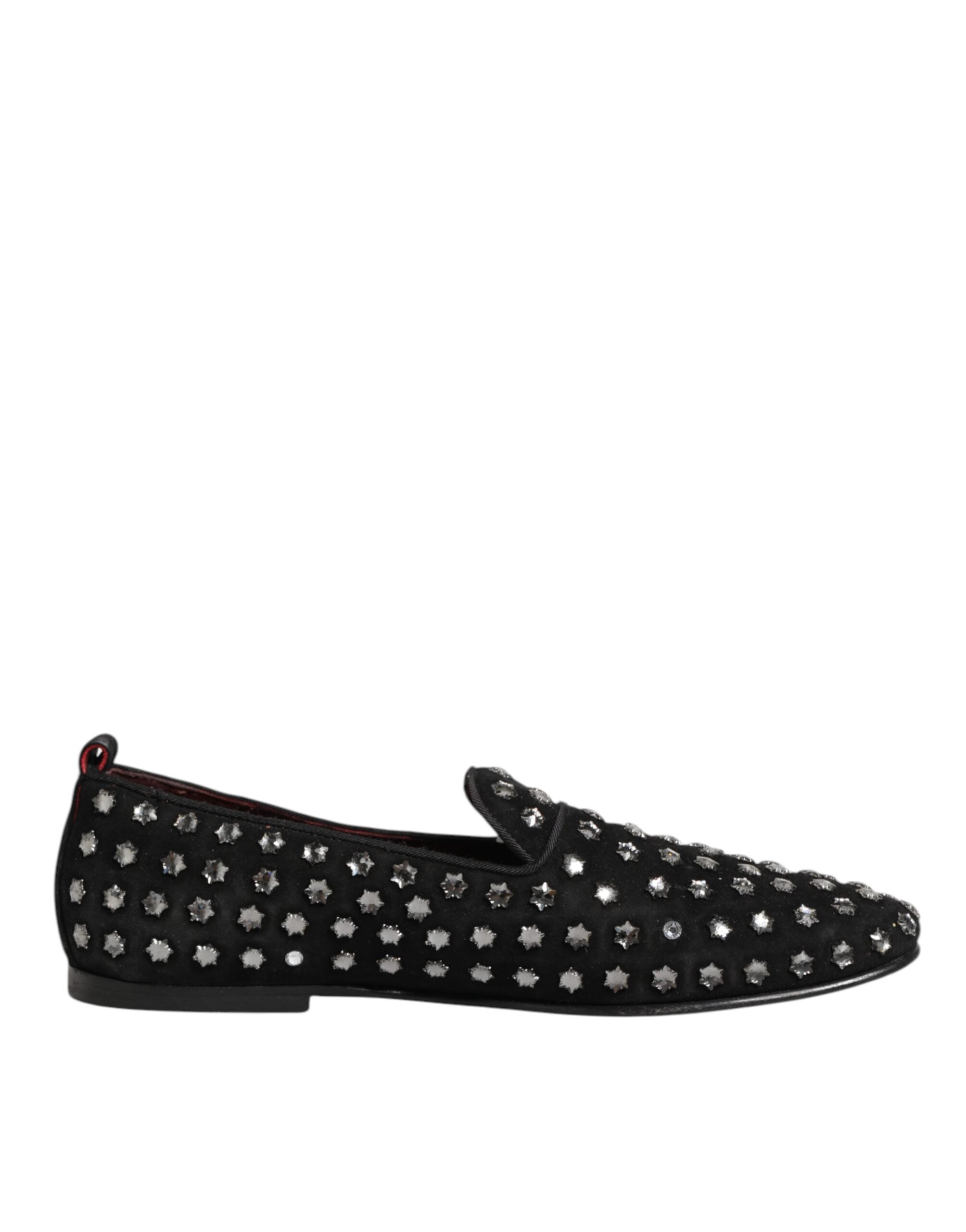 Chaussures mocassins noires Dolce & Gabbana avec embellissements en cristal, chaussures de ville élégantes pour femmes.
