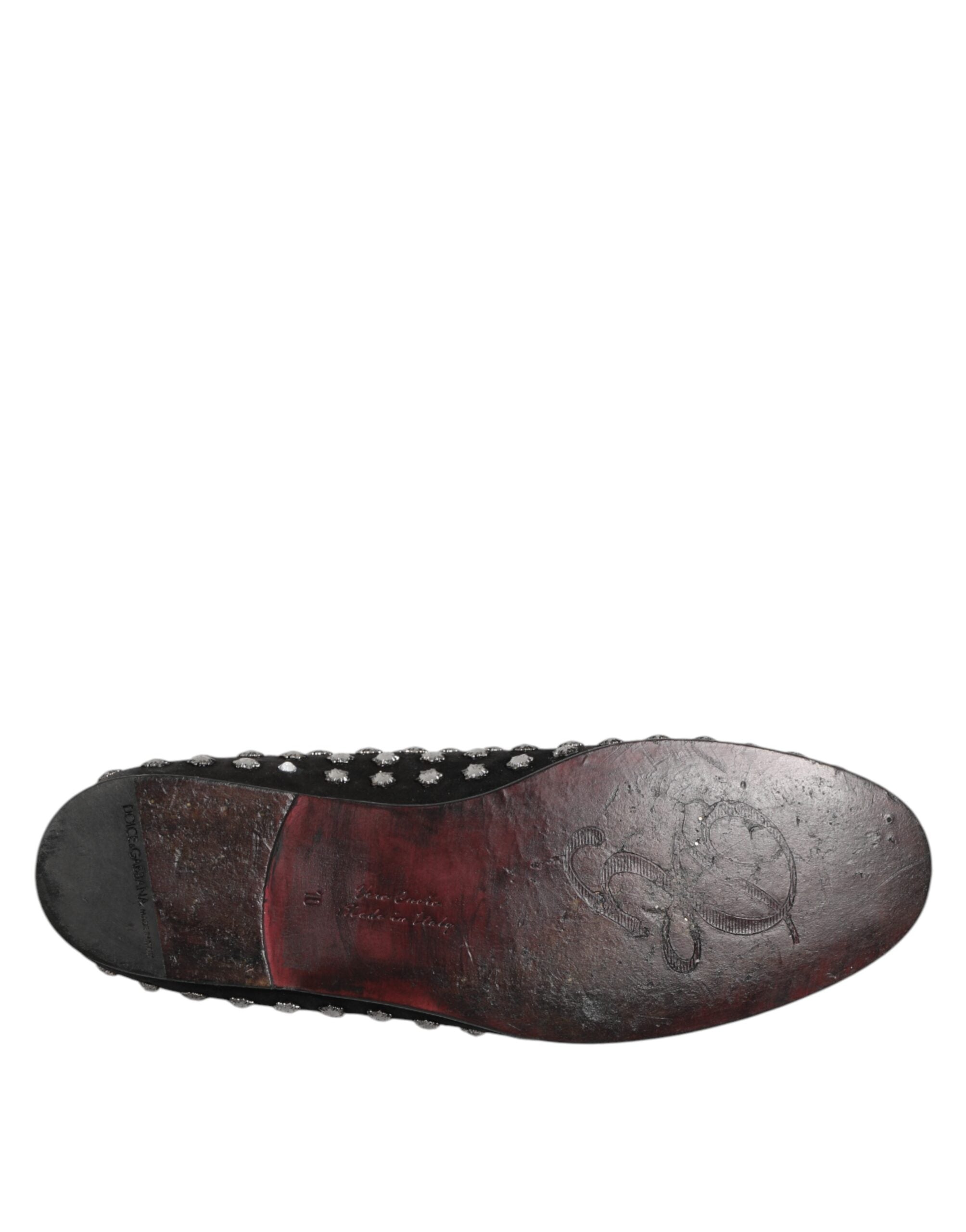 Chaussures de ville Dolce & Gabbana en cuir noir avec embellissements en cristal et loafers élégants pour hommes.