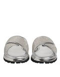 Chaussures plates Dolce & Gabbana en argent avec strass, slippers élégants en cuir pour femmes.