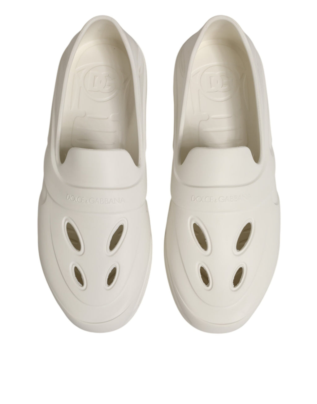 Sandales en caoutchouc blanches Dolce & Gabbana, chaussures basses de style sneakers avec semelle plate.