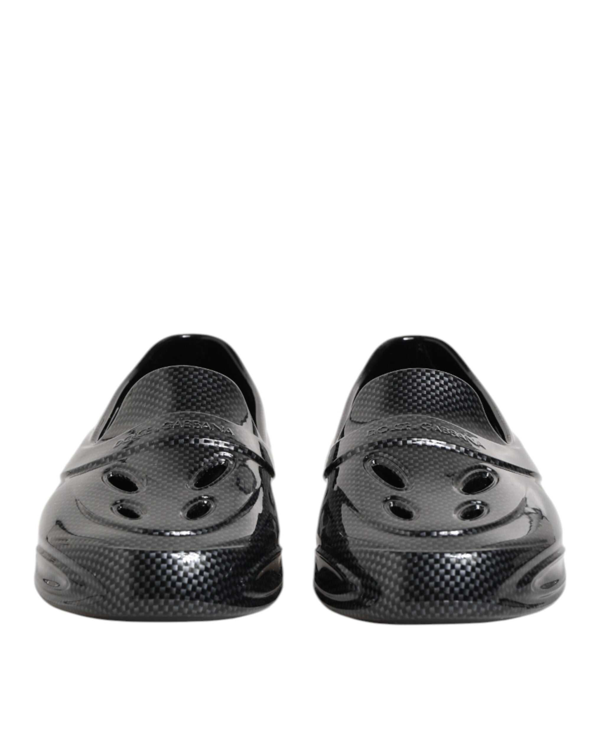 Chaussures Dolce & Gabbana, baskets basses en caoutchouc noir, sneakers modernes avec semelle plate et design épuré.