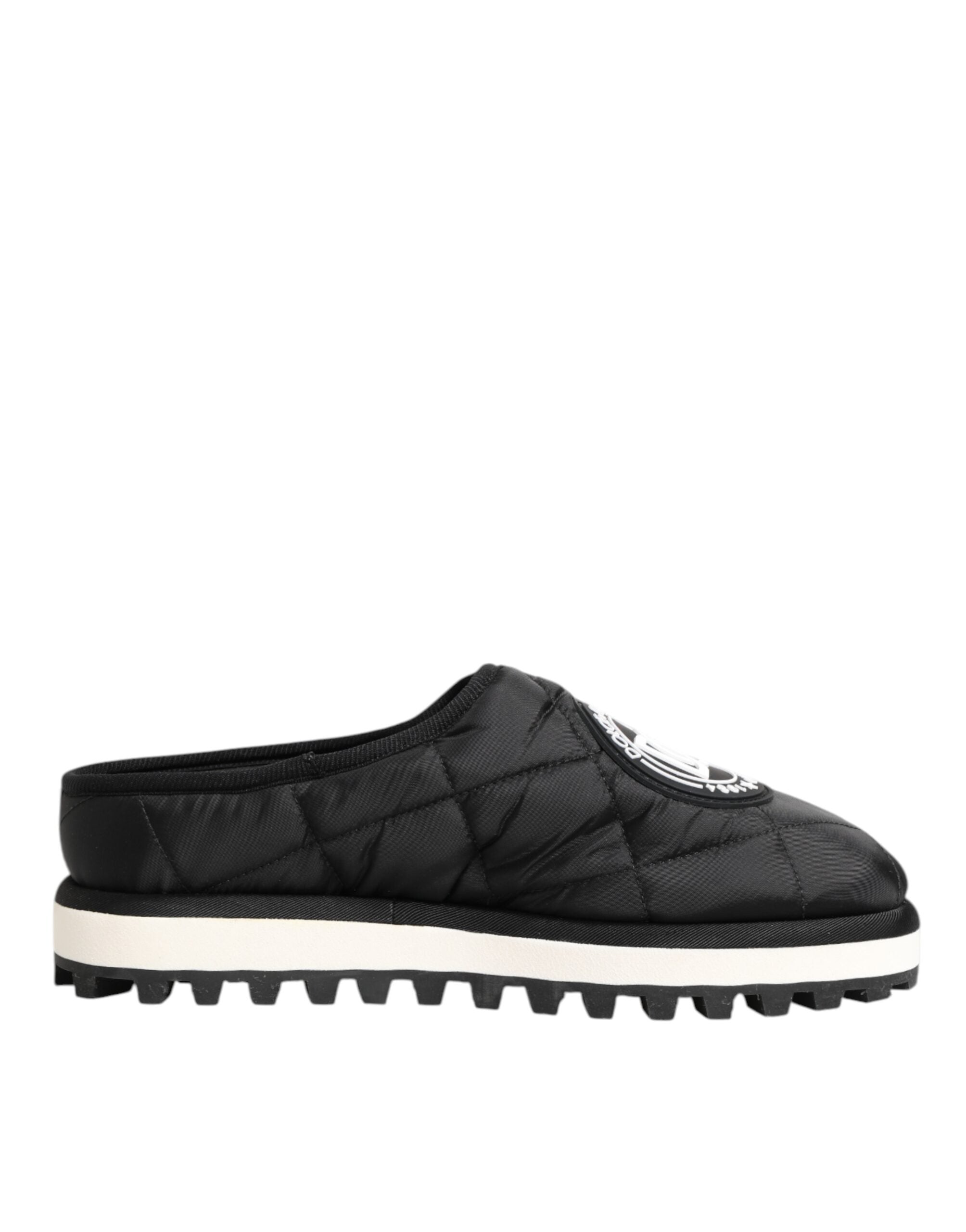 Chaussures Dolce & Gabbana en nylon noir, baskets basses à enfiler avec semelle blanche, style décontracté et moderne.