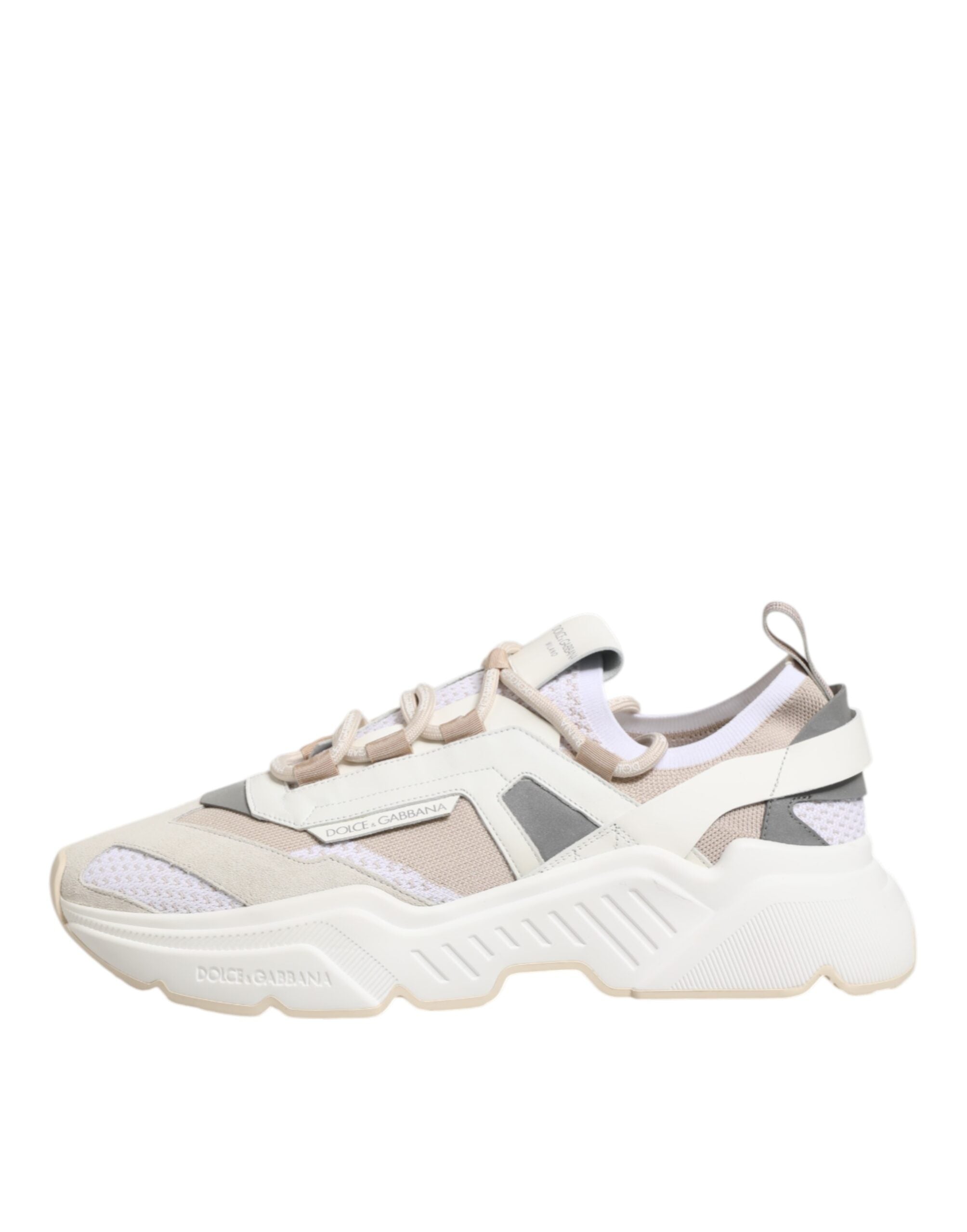 Chaussures sneakers basses Dolce & Gabbana Daymaster multicolores avec semelle blanche, vue de face et de côté sur fond blanc