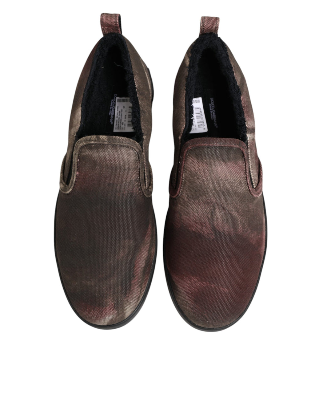 Chaussures sneakers basses Dolce & Gabbana en coton multicolore pour hommes, style slip-on, vue de face.