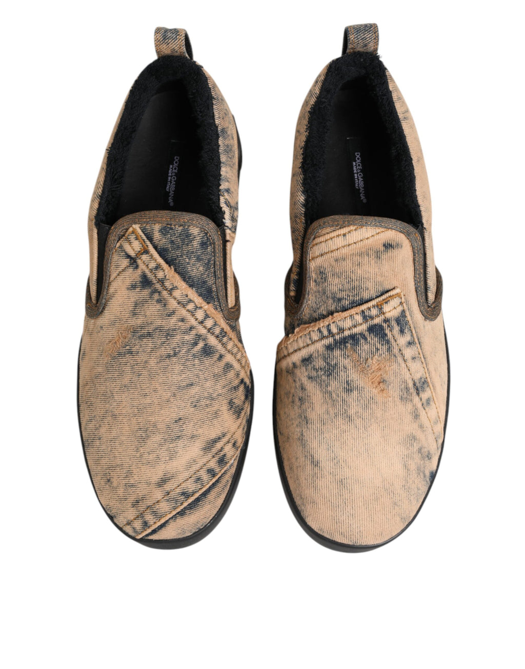 Chaussures sneakers basses en coton beige de Dolce & Gabbana, slip-on, style décontracté et élégant.