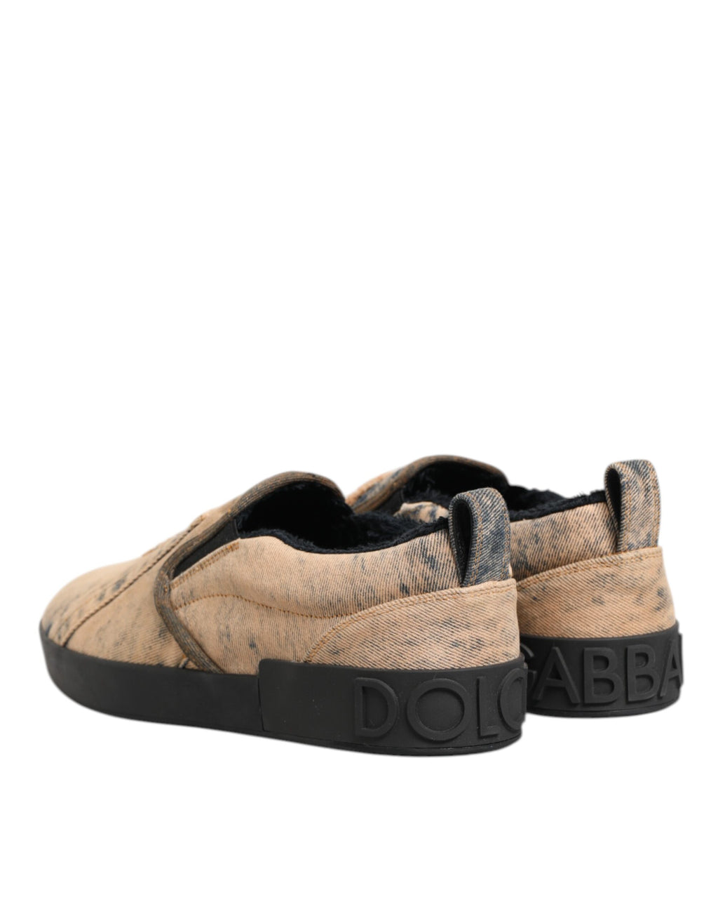Chaussures slip-on basses en coton beige de Dolce & Gabbana, sneakers confortables et élégants pour homme.