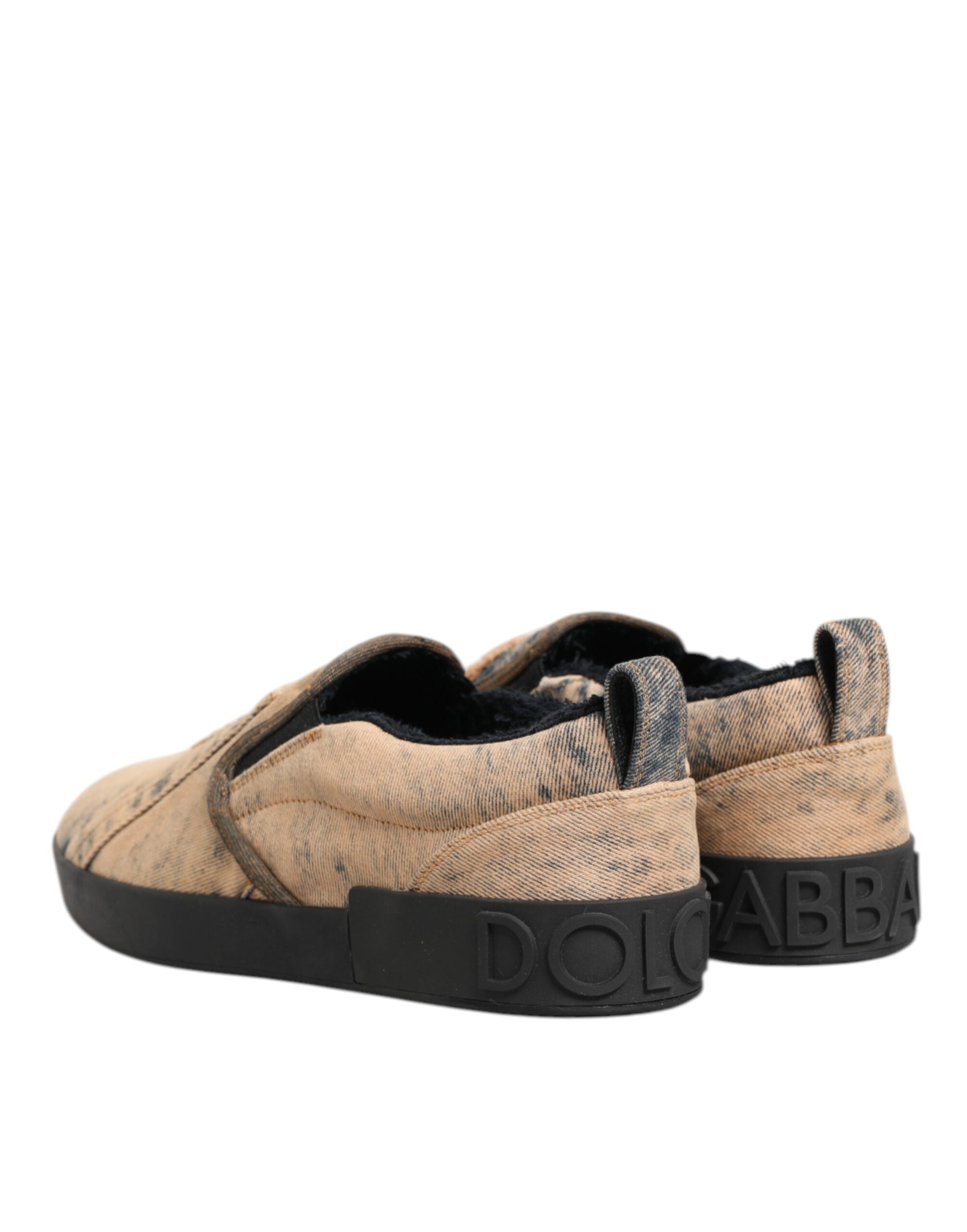 Chaussures slip-on basses en coton beige de Dolce & Gabbana, sneakers confortables et élégants pour homme.