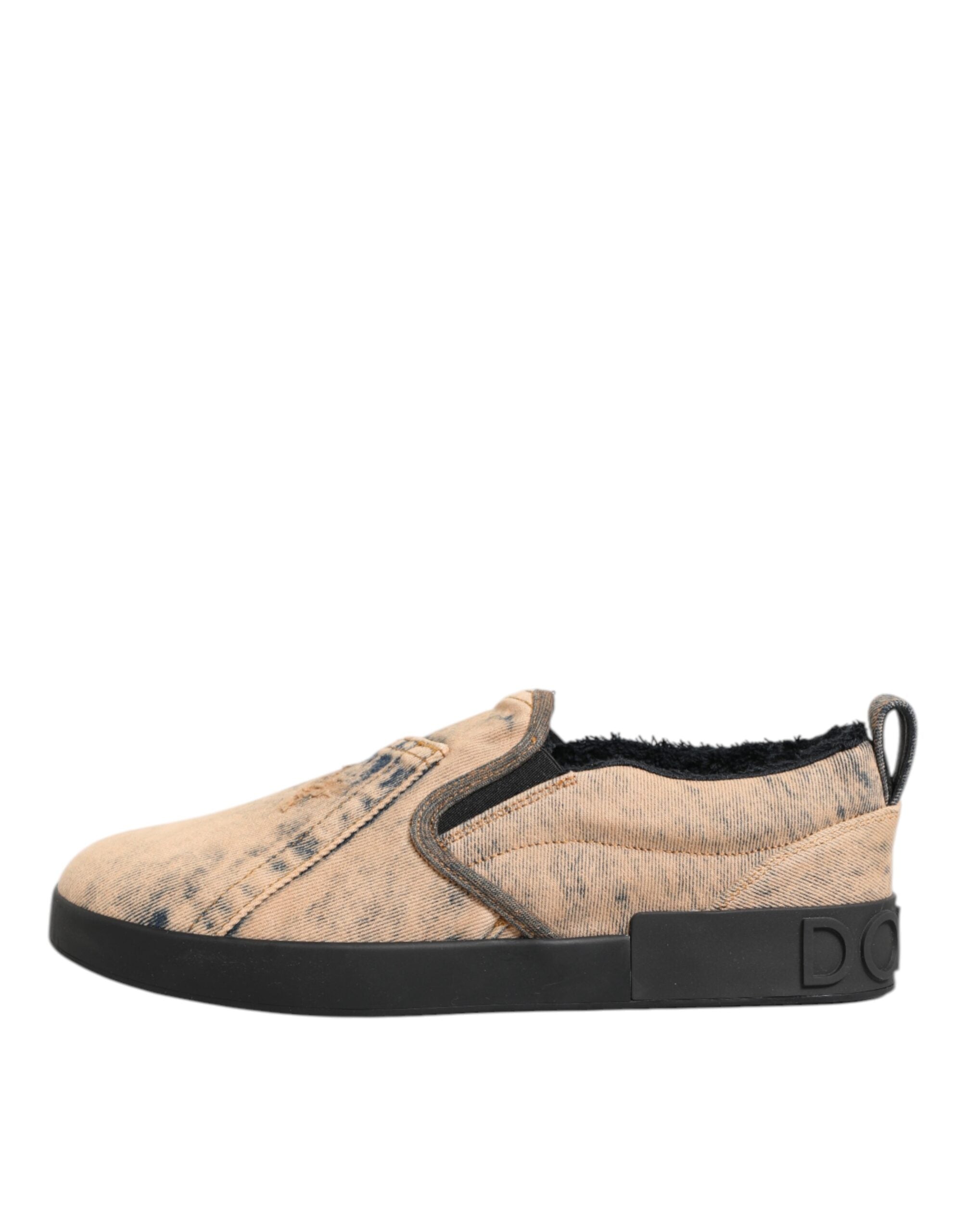 Chaussures Dolce & Gabbana en coton beige, baskets basses à enfiler pour homme, mode élégante et confortable.
