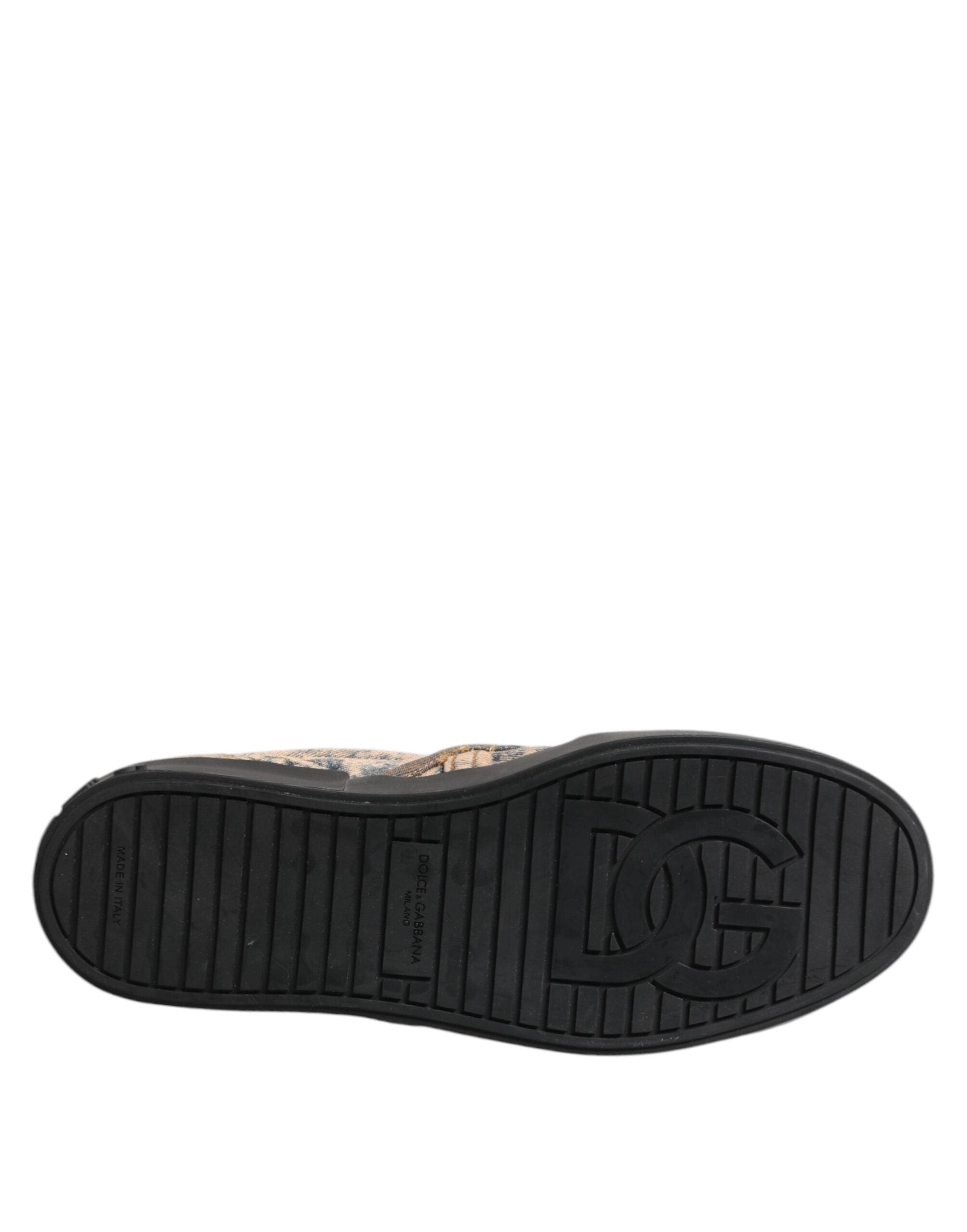 Chaussures basses en coton beige de Dolce & Gabbana, sneakers slip-on élégants pour hommes.