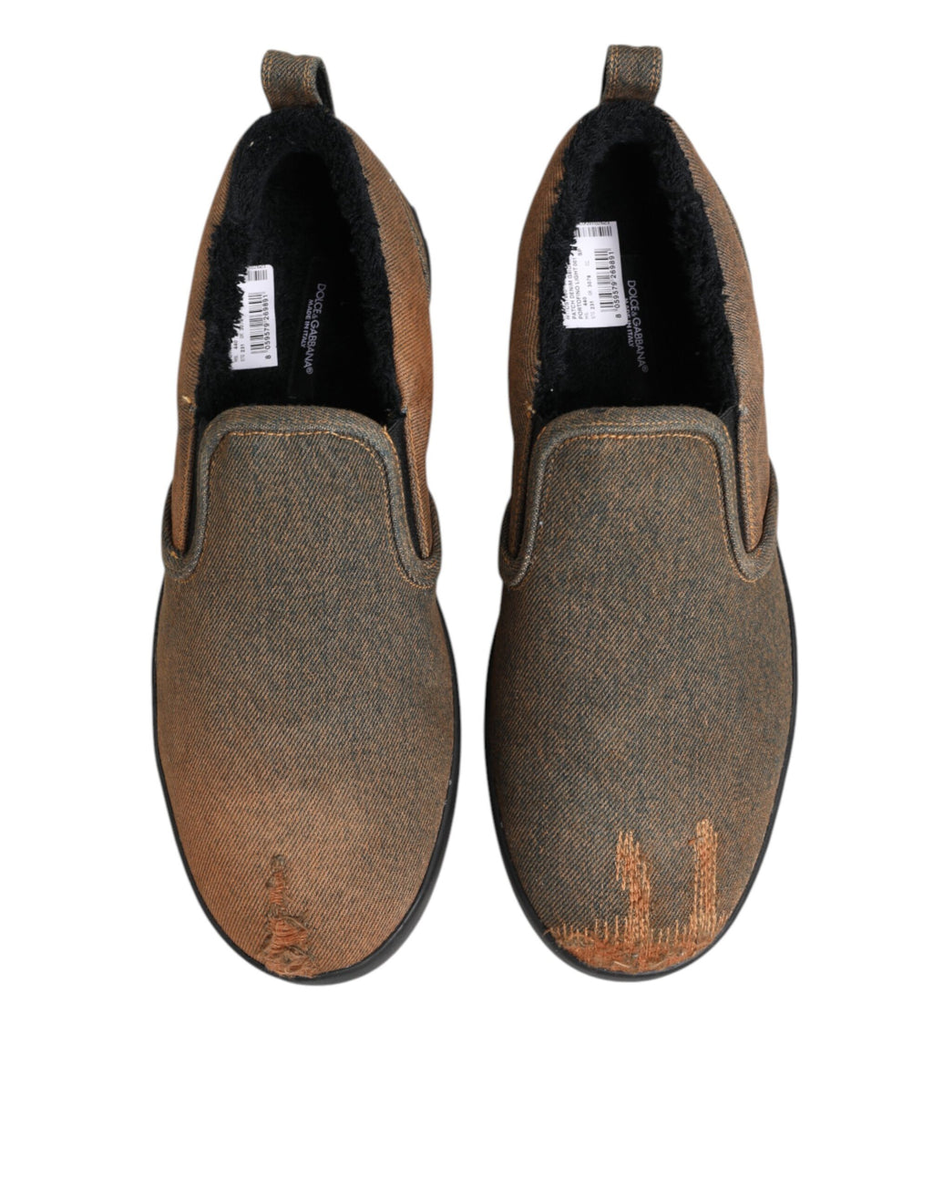 Chaussures sneakers basses en coton marron Dolce & Gabbana, slip-on, style décontracté et confortable.