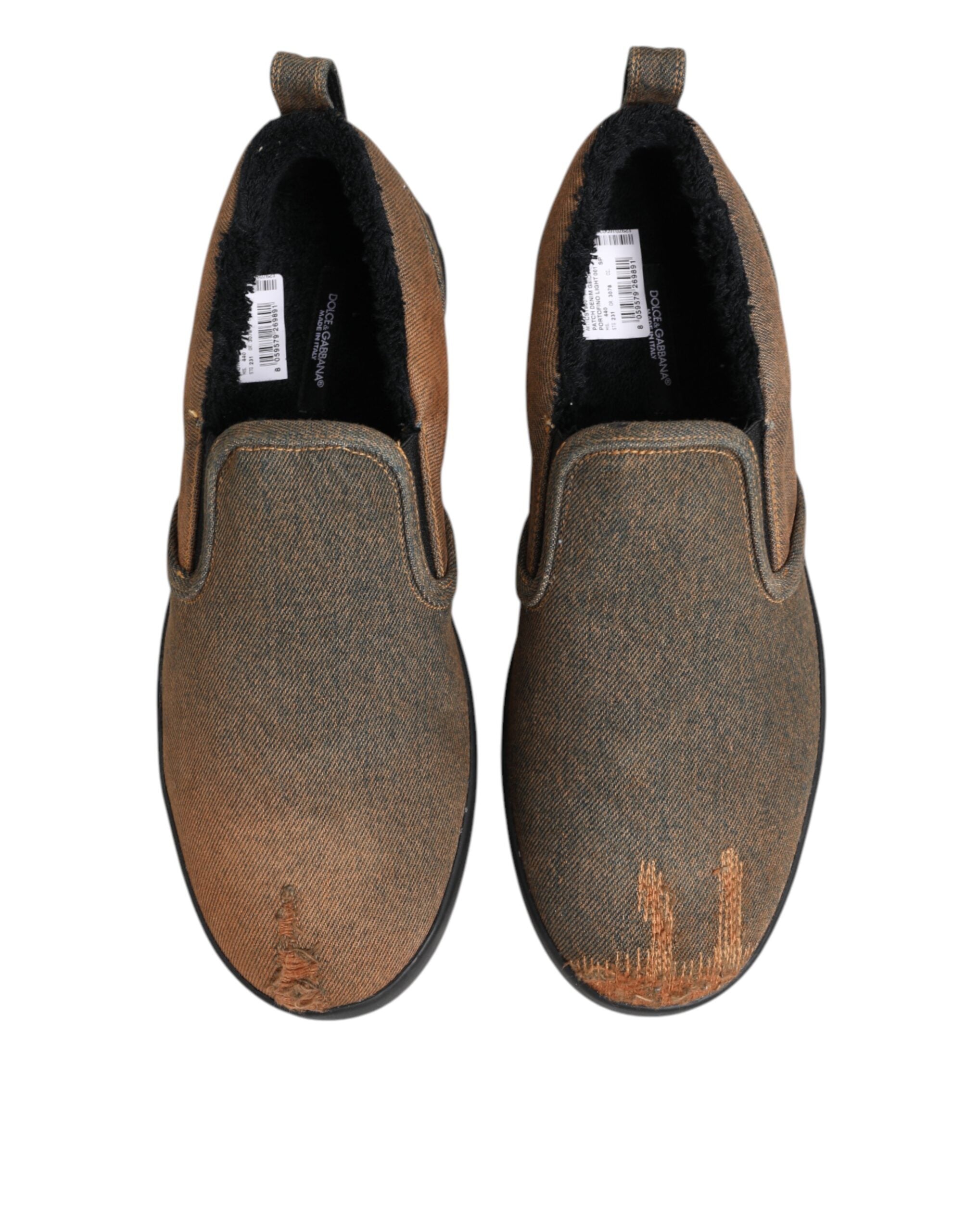 Chaussures sneakers basses en coton marron Dolce & Gabbana, slip-on, style décontracté et confortable.