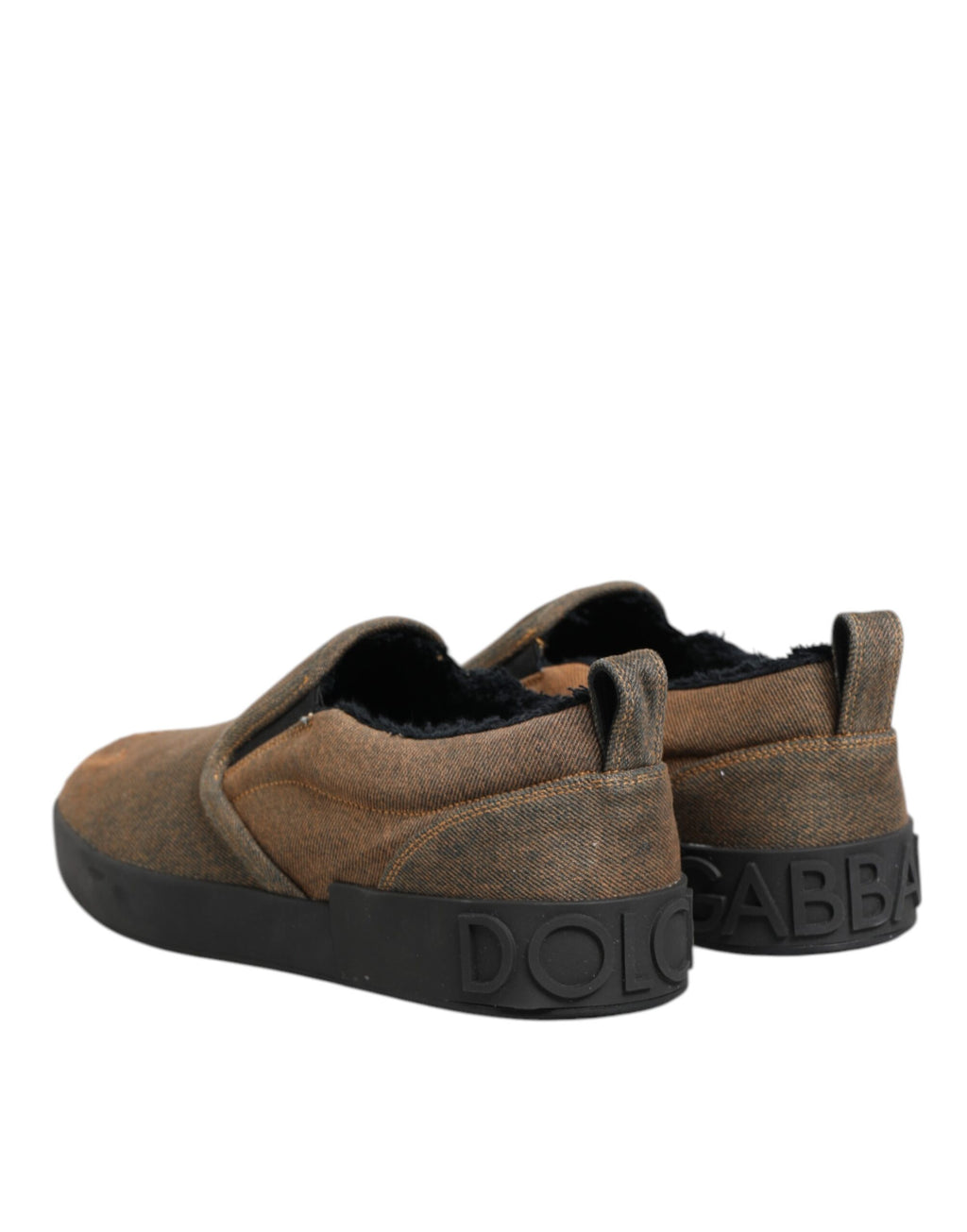 Chaussures sneakers basses en coton marron de Dolce & Gabbana, slip-on, style décontracté, vue de face.