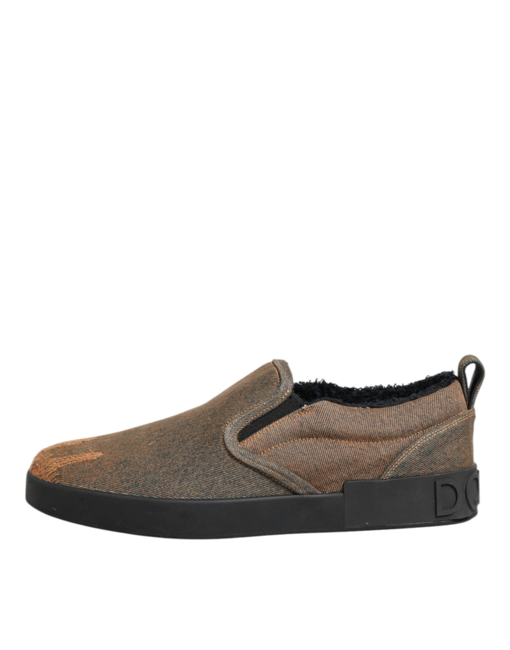 Chaussures Dolce & Gabbana en coton marron, baskets basses à enfiler, style décontracté et confortable.