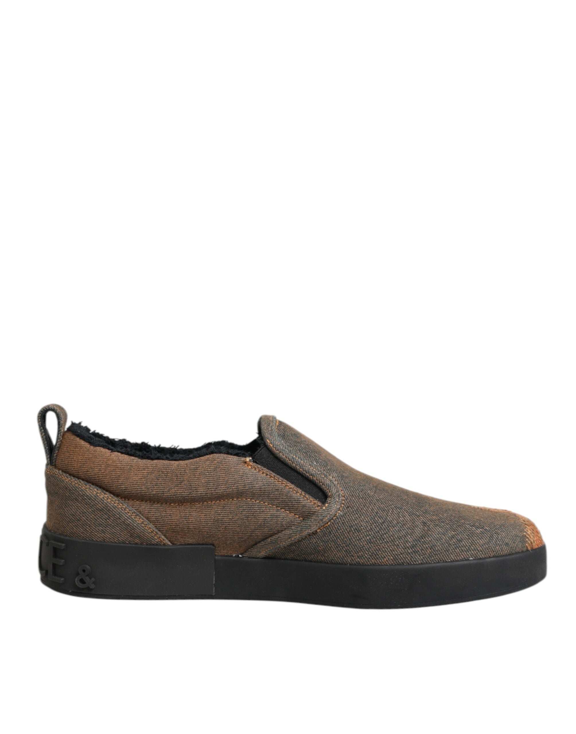 Chaussures slip-on Dolce & Gabbana en coton marron, baskets basses pour homme, design élégant et confortable