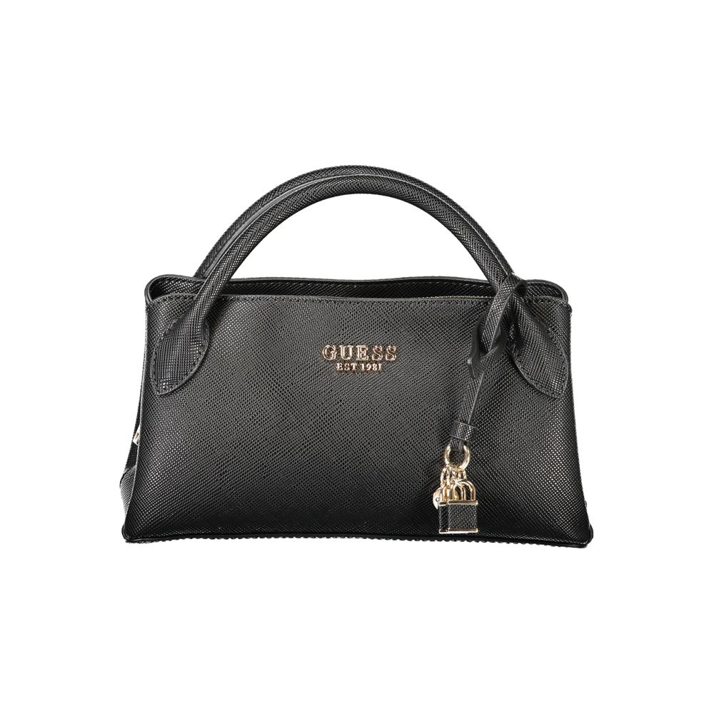 Sac à main noir en polyuréthane Guess Jeans pour femmes, élégant et tendance, avec détails modernes visibles sur l'image.