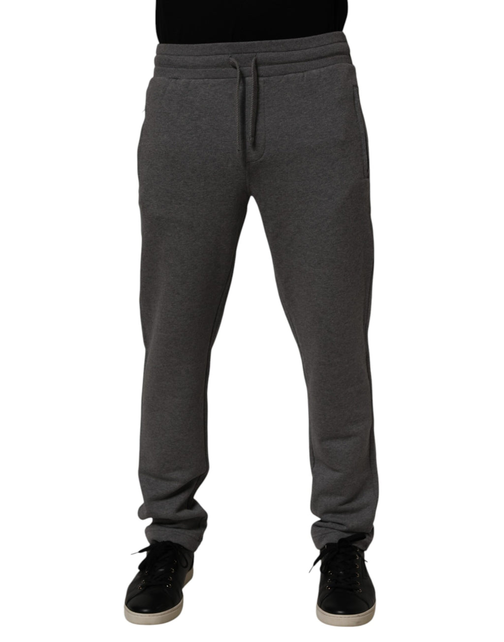 Pantalon de jogging en coton gris Dolce & Gabbana, pantalon de détente élégant avec poches et taille élastique.