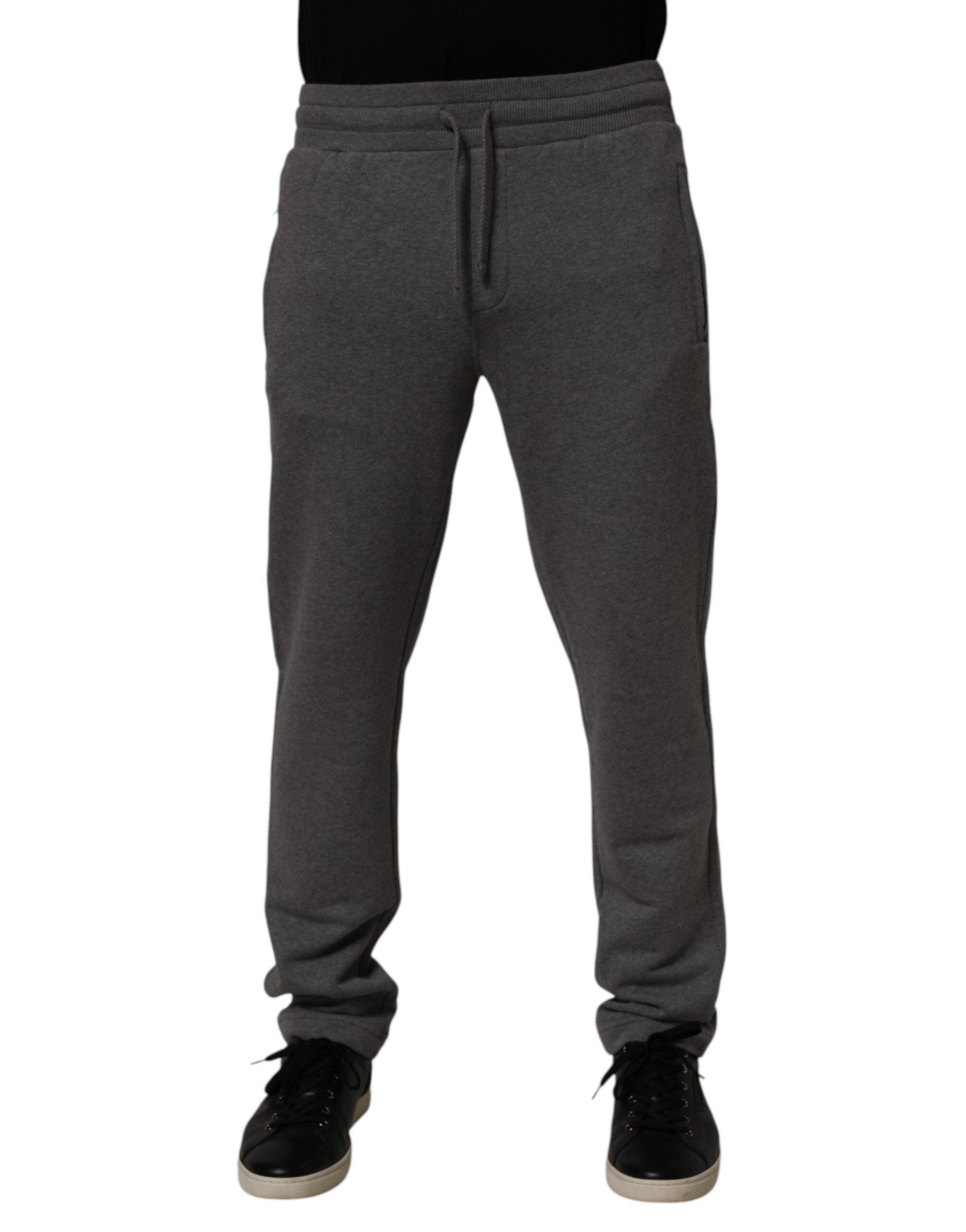 Pantalon de jogging en coton gris Dolce & Gabbana, pantalon de détente élégant avec poches et taille élastique.