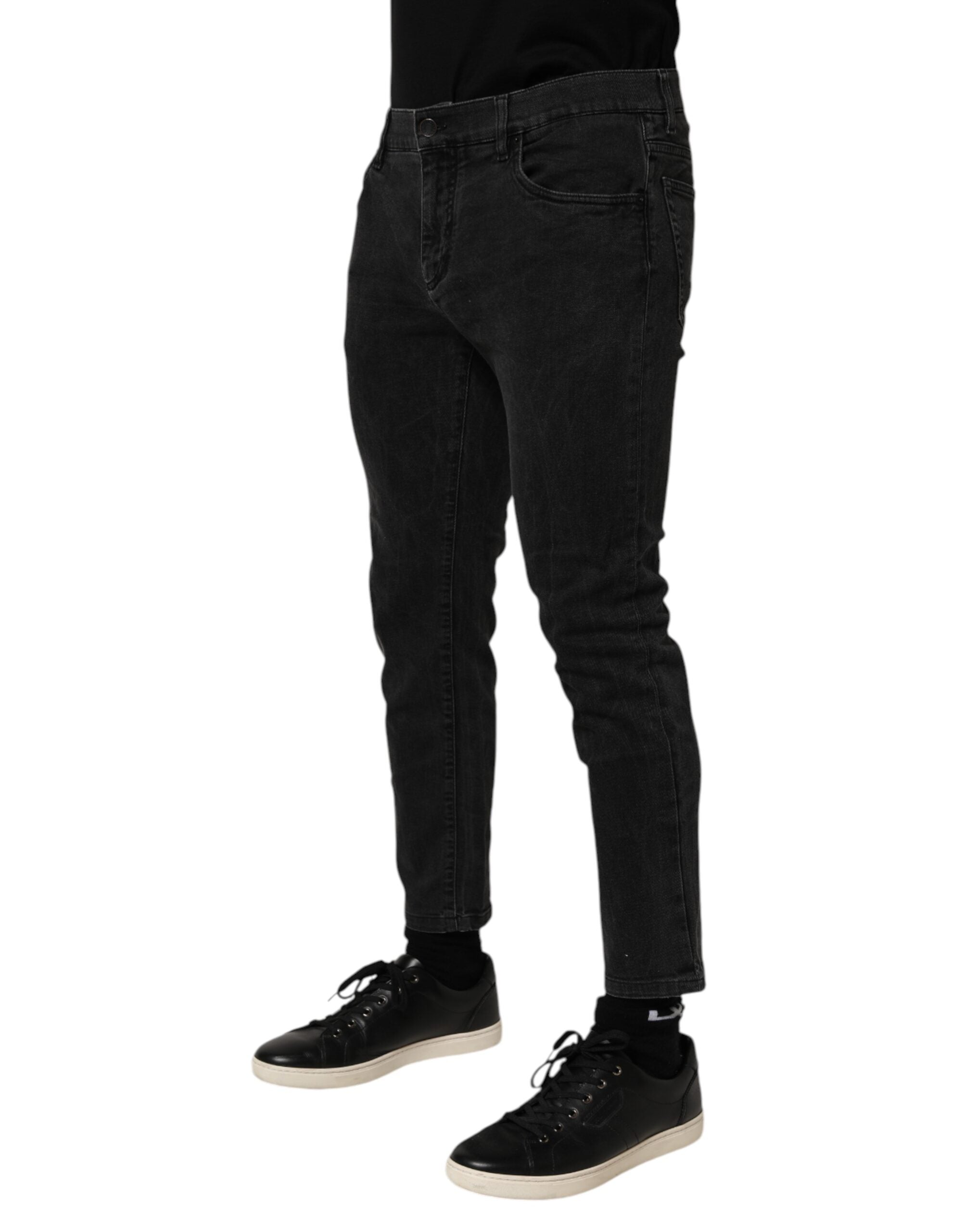 Pantalon en jean en coton stretch gris foncé Dolce & Gabbana, style classique avec poches et coupe ajustée.