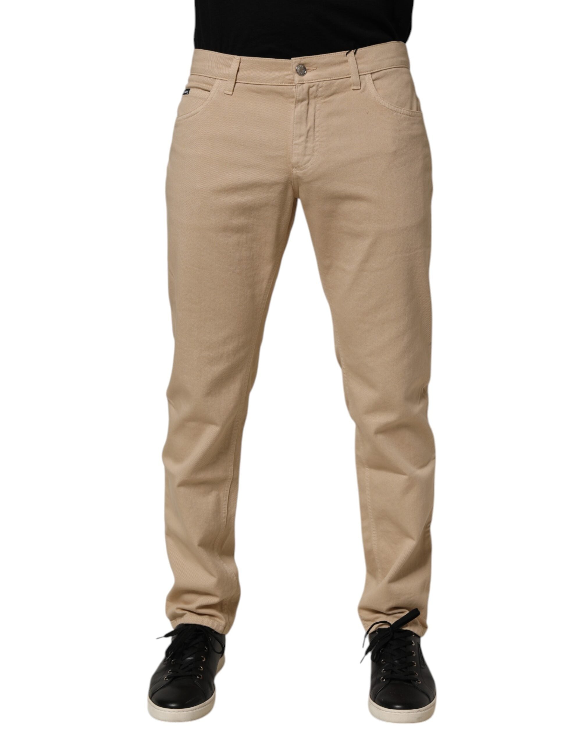 Jean homme skinny regular en coton beige de Dolce & Gabbana, denim, coupe ajustée et classique, visible avec détails de couture.