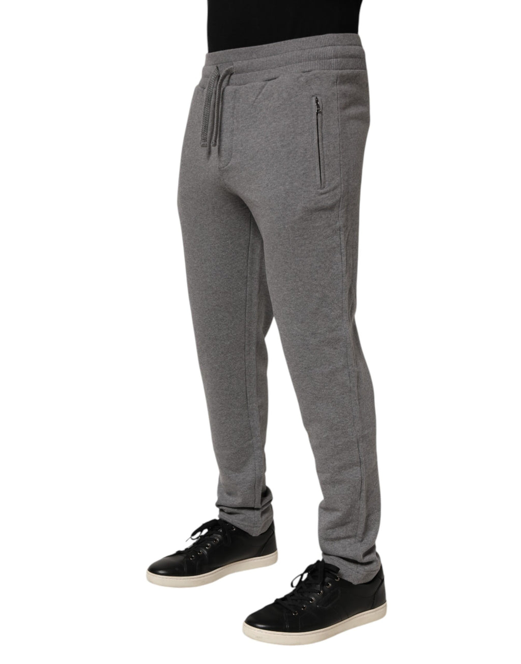 Pantalon de jogging en coton gris Dolce & Gabbana, style décontracté, avec ceinture élastique et poches latérales.
