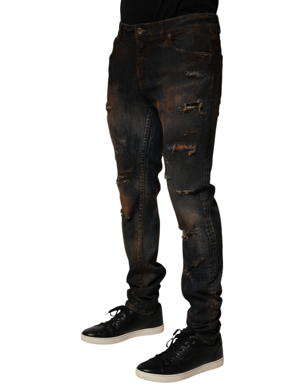 Jeans skinny en coton noir de Dolce & Gabbana pour homme avec déchirures et style décontracté, en denim.
