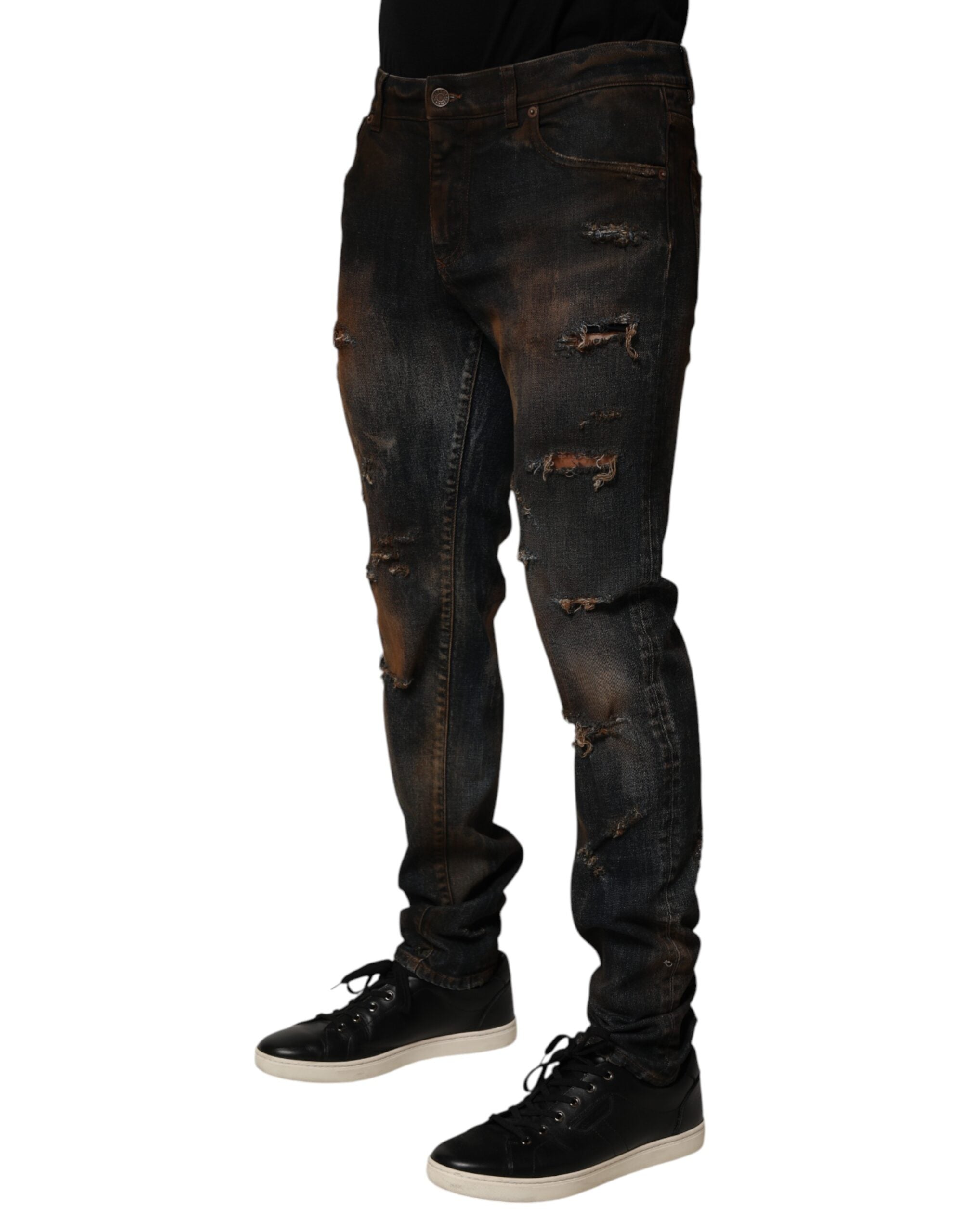Jeans skinny en coton noir de Dolce & Gabbana pour homme avec déchirures et style décontracté, en denim.