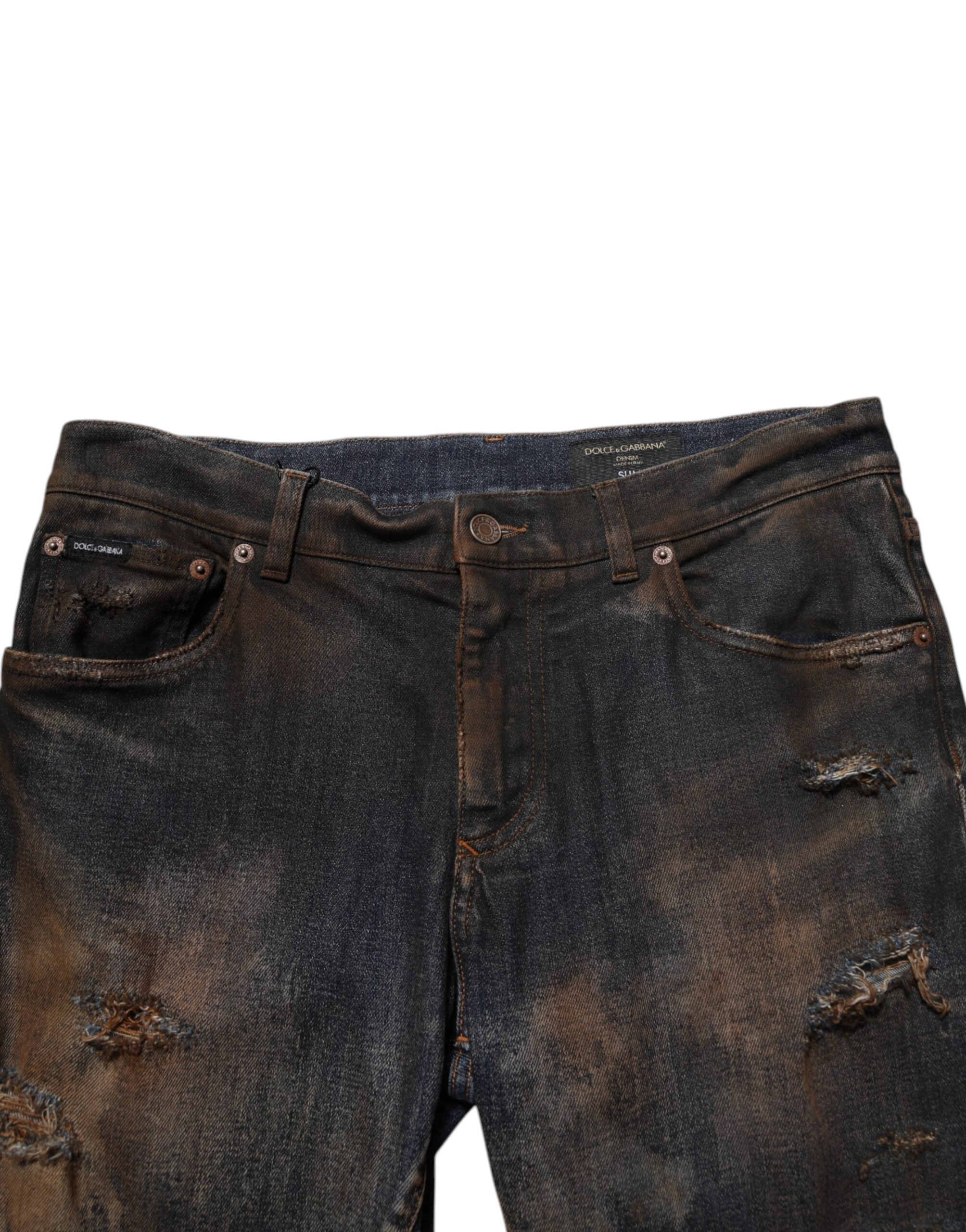 Jeans homme Dolce & Gabbana en coton noir skinny déchiré et usé, style décontracté et tendance.