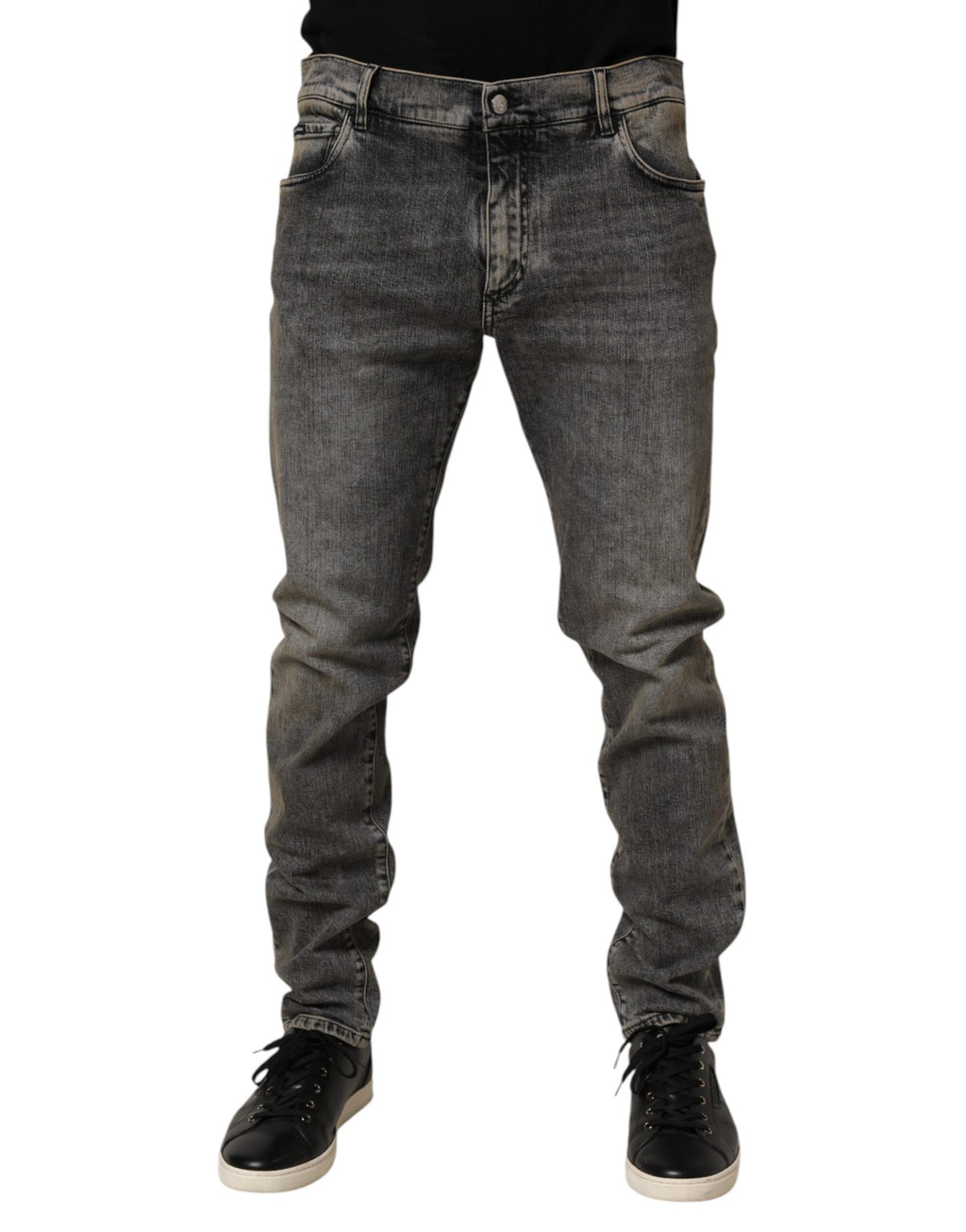 Jeans slim en coton gris de la marque Dolce & Gabbana pour homme, coupe ajustée et confortable, en denim.