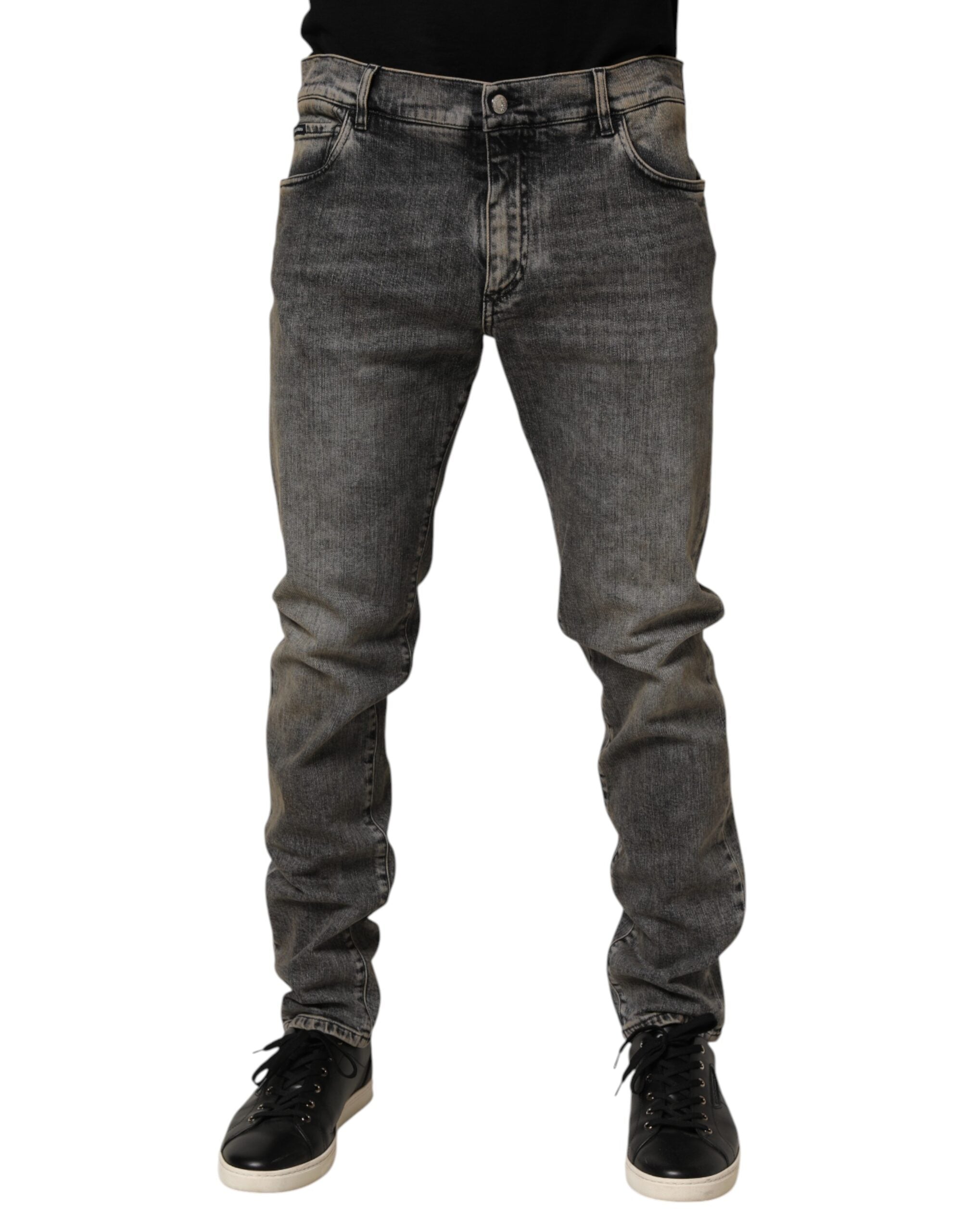 Jeans slim en coton gris de la marque Dolce & Gabbana pour homme, coupe ajustée et confortable, en denim.