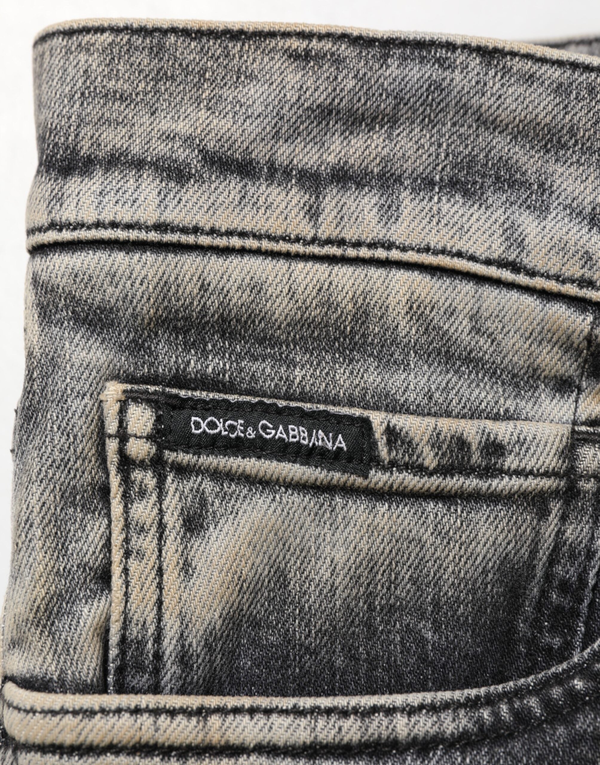 Jeans pour homme Dolce & Gabbana gris en coton extensible, coupe slim, style décontracté en denim.