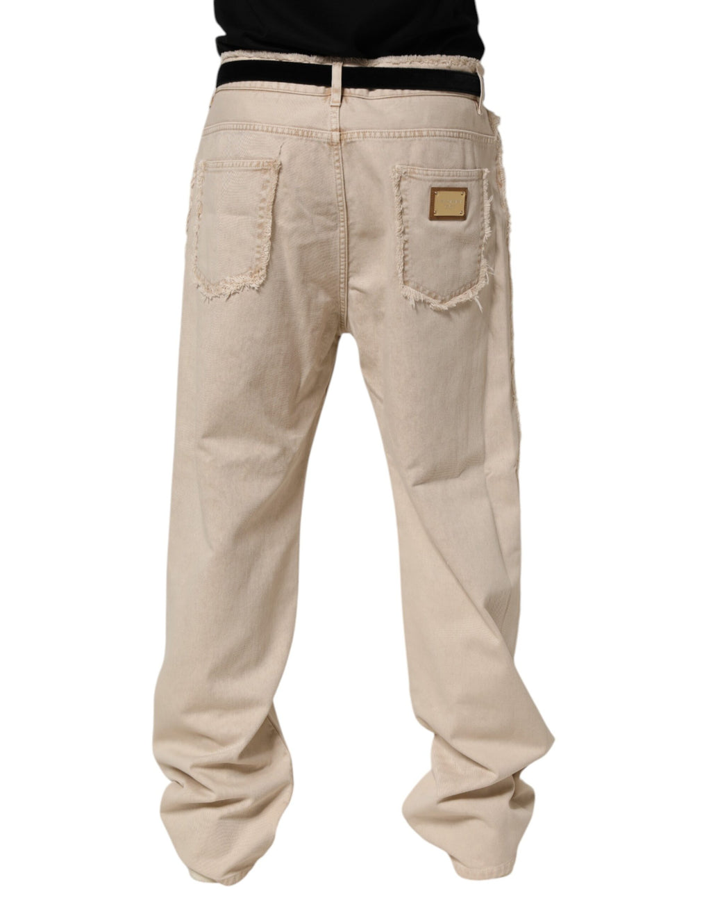 Pantalon en denim beige droit en coton de Dolce & Gabbana, style classique et confortable, visible avec fermeture et poches avant