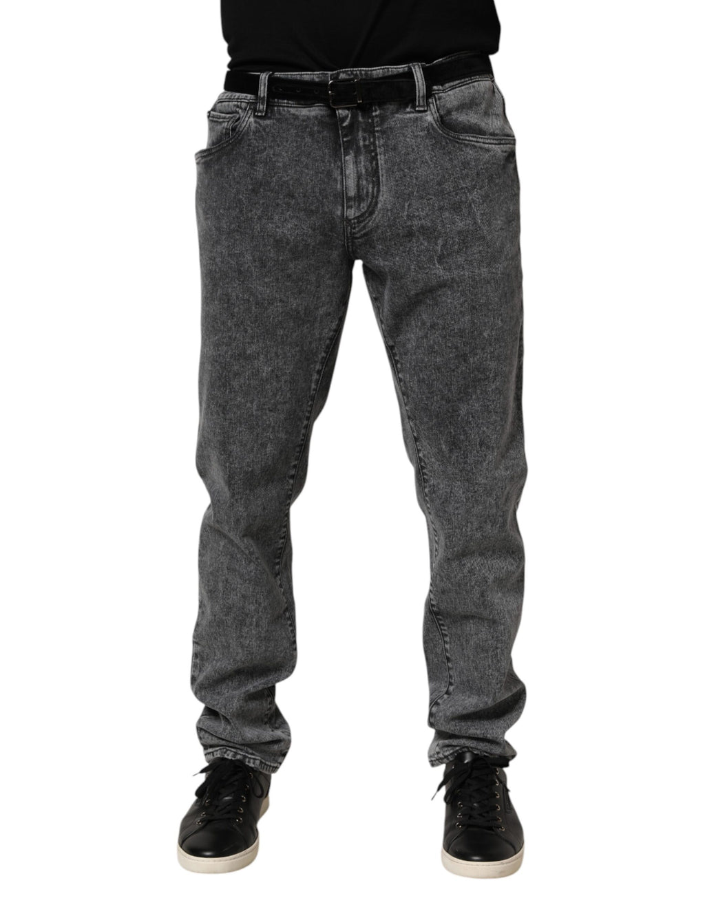 Pantalon en denim gris Dolce & Gabbana, coupe slim, en coton, visible avec poches et finition soignée.